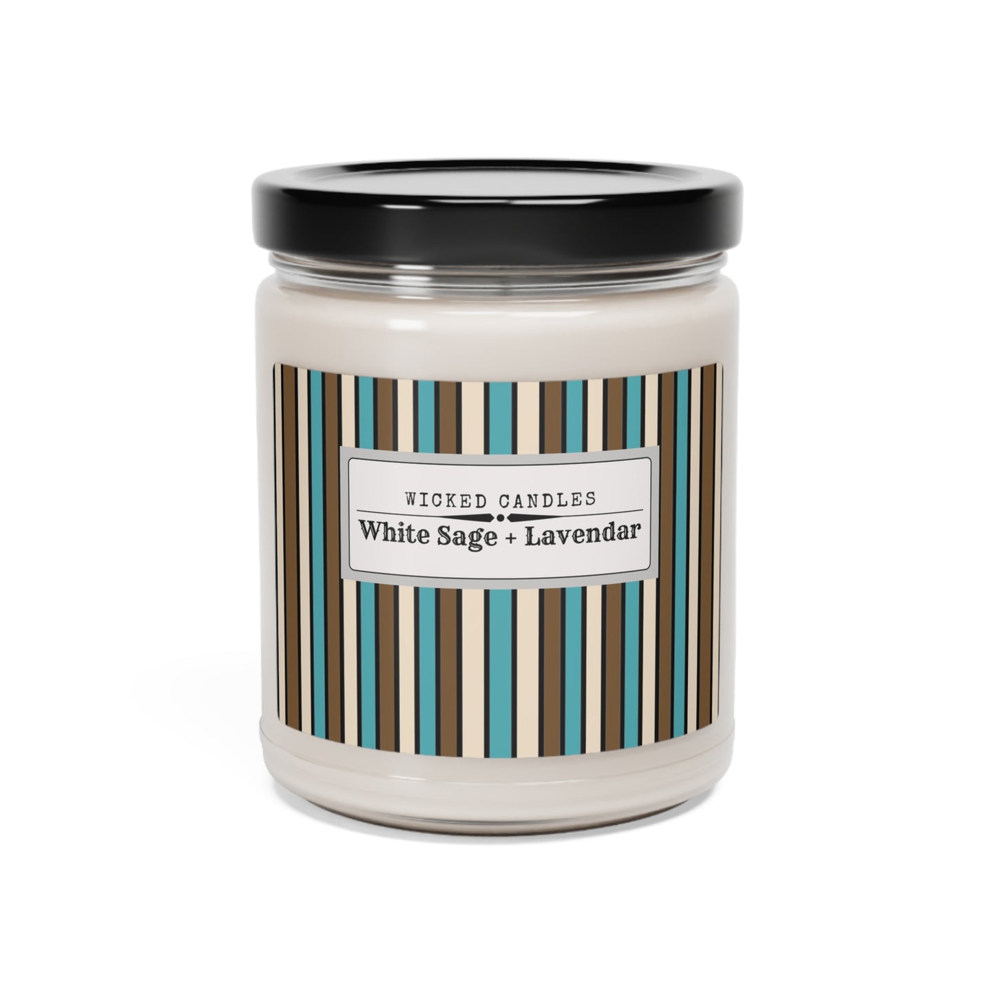 Funky 70's Style Retro Striped Scented Soy Candle, 9oz in Light Blue/Cream/Coffee