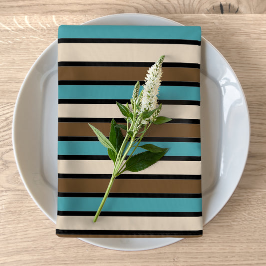 Funky 70's Style Striped Napkin: Light Blue/Cream/Coffee