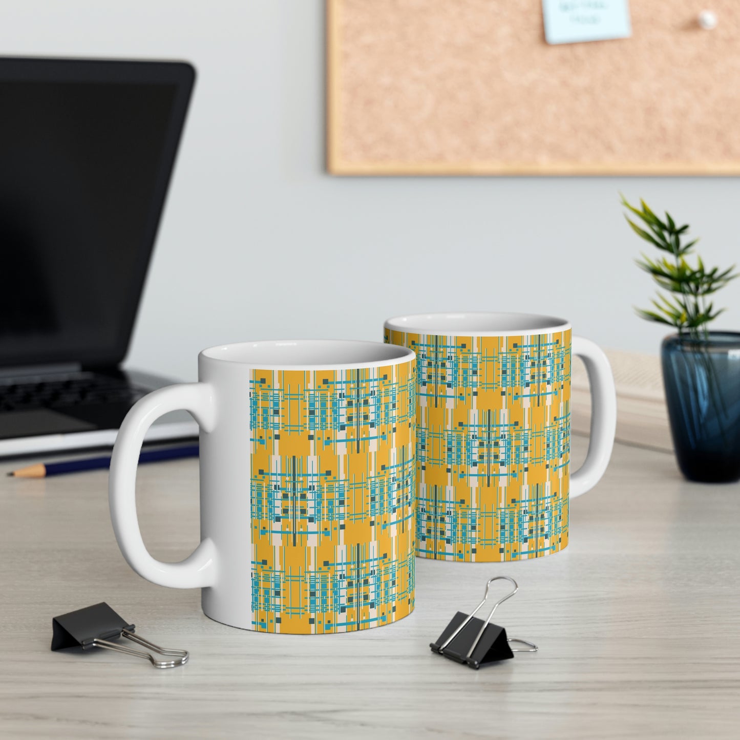 Bamboo Inspired Graphic Ceramic Mug in Yellow Grass