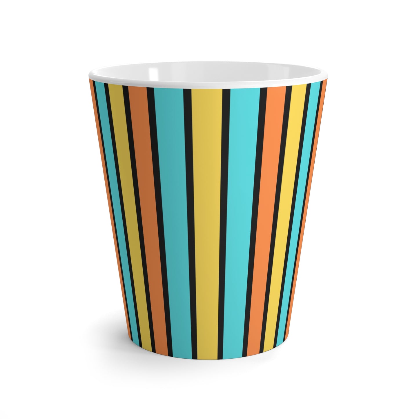 Funky Retro 70's Striped Ceramic Latte Mug: Goldenrod/Teal/Orange