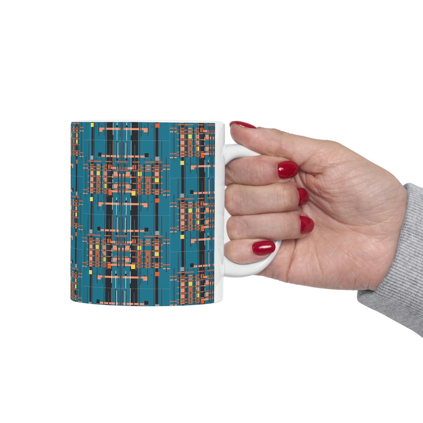 Bamboo Inspired Graphic Ceramic Mug in Medium Electric Blue