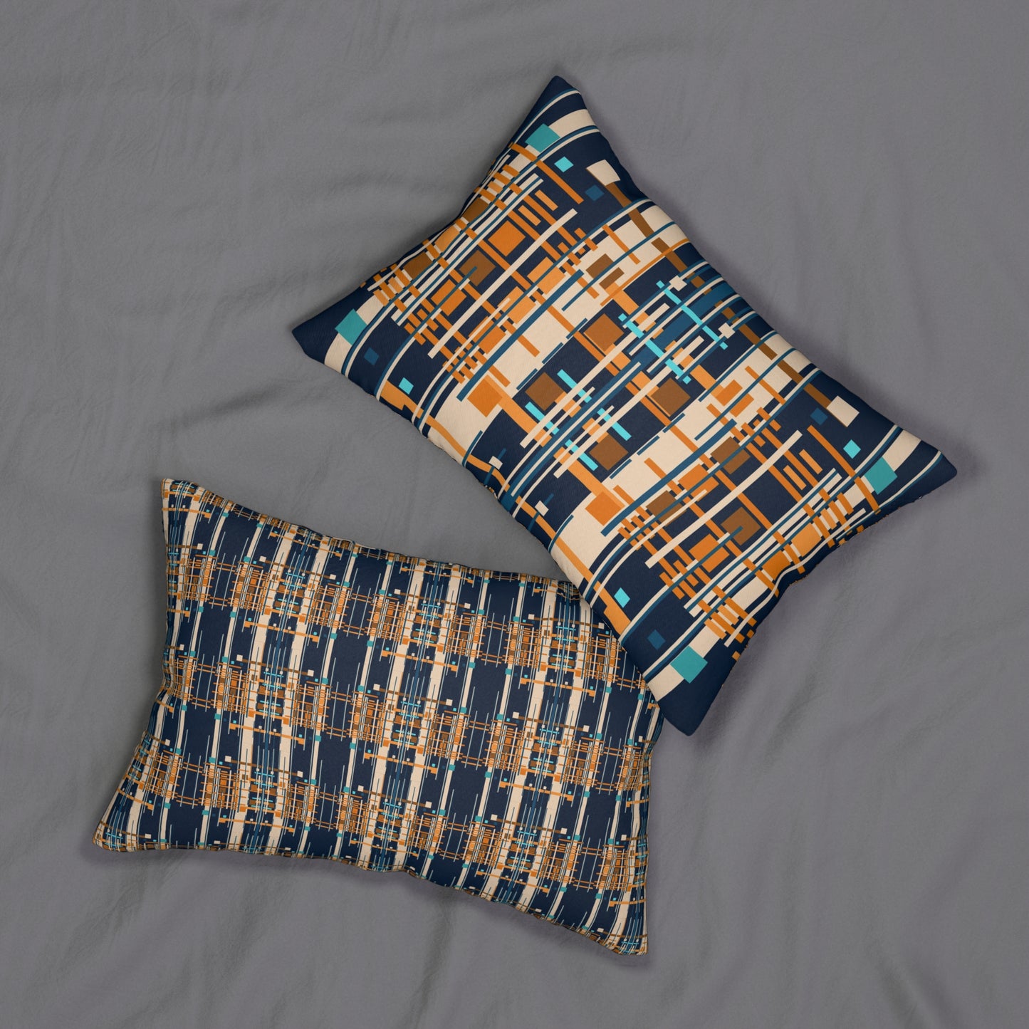 Midnight Blue Bamboo Spun Polyester Lumbar Pillow - 2 Sided Print