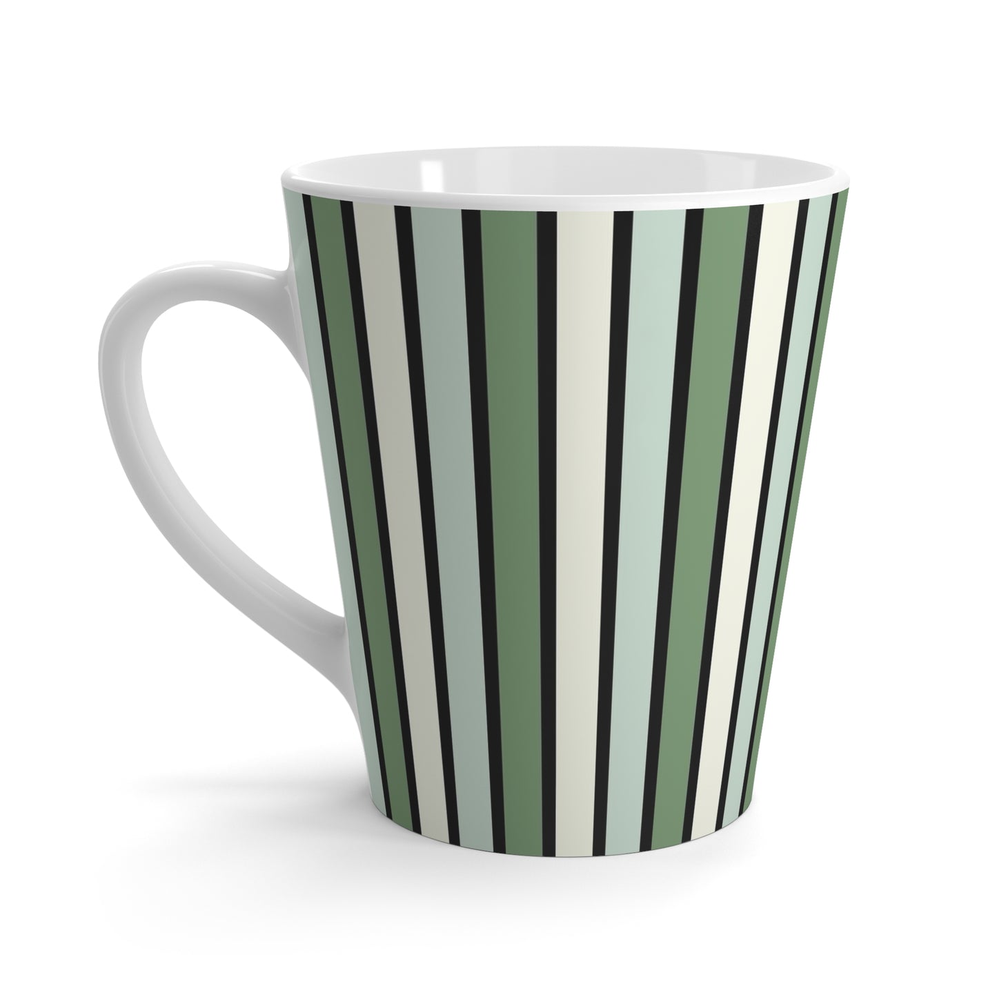 Funky Retro 70's Striped Ceramic Latte Mug: Shades of Seafoam Green