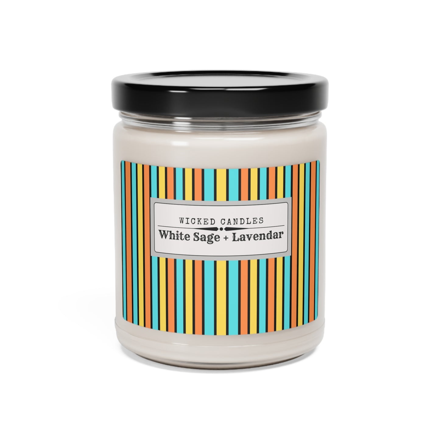 Funky 70's Style Retro Striped Scented Soy Candle, 9oz in Goldenrod/Teal/Orange