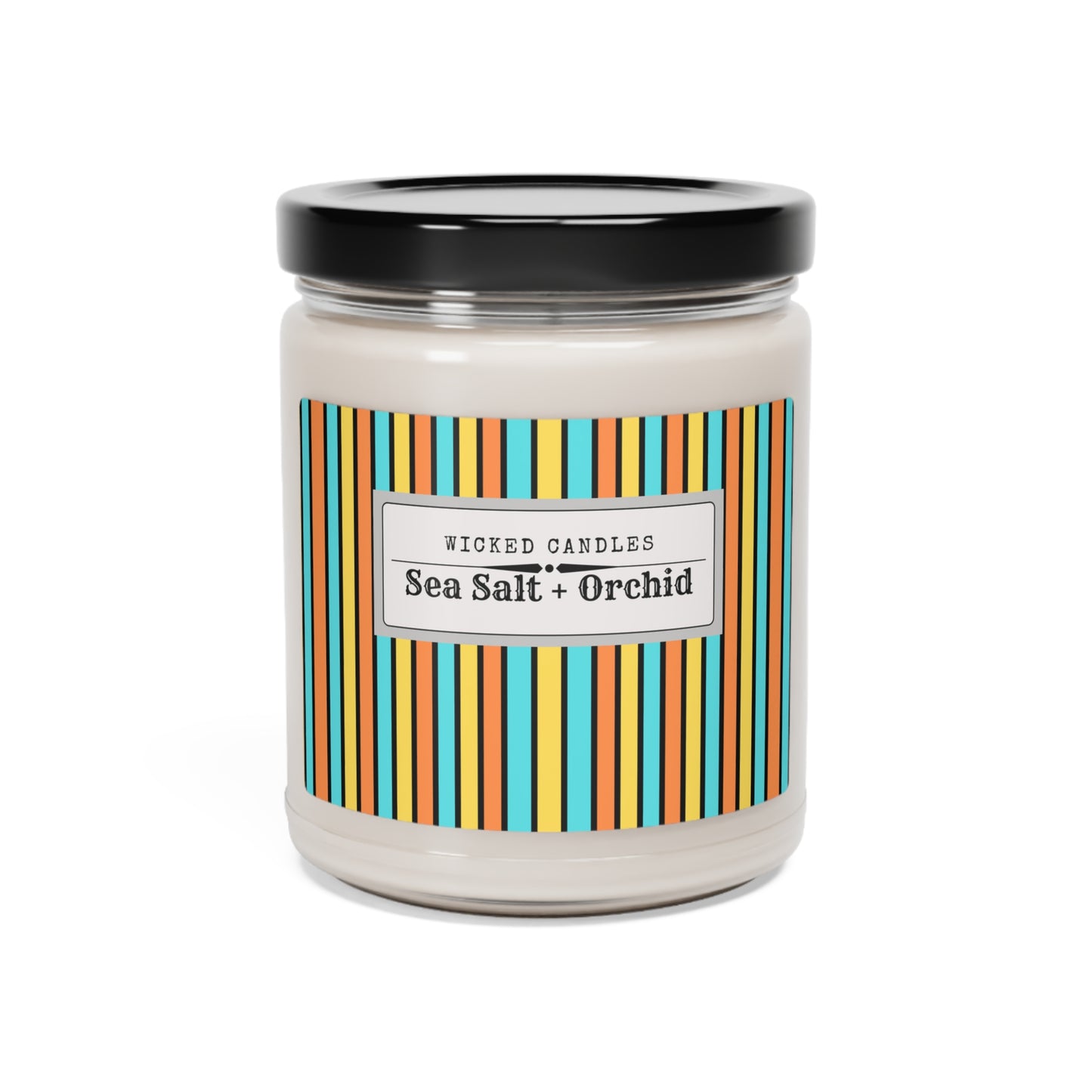 Funky 70's Style Retro Striped Scented Soy Candle, 9oz in Goldenrod/Teal/Orange