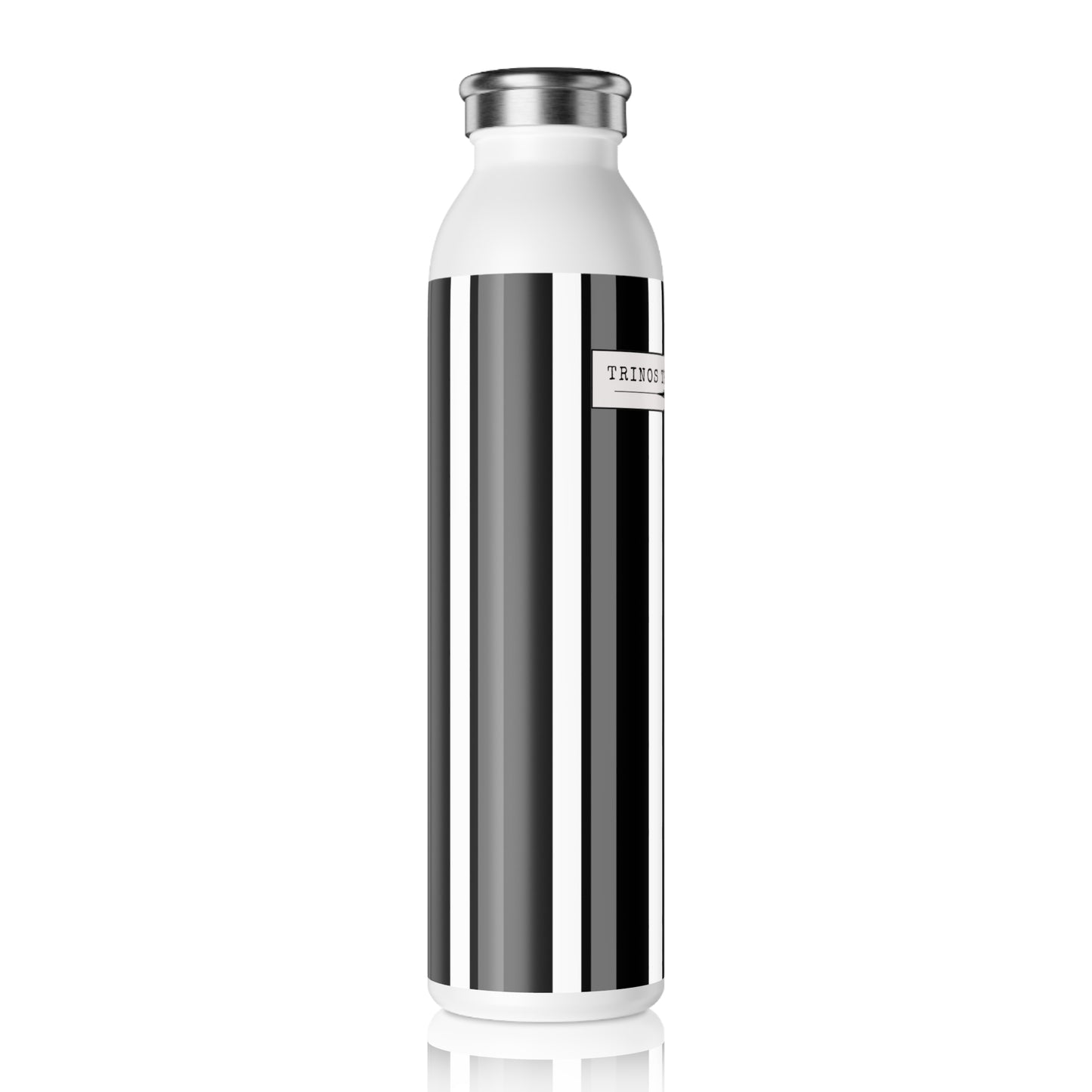 Funky 70's Style Retro Striped 20oz Slim Water Bottle in Monochrome Black/White/Grey