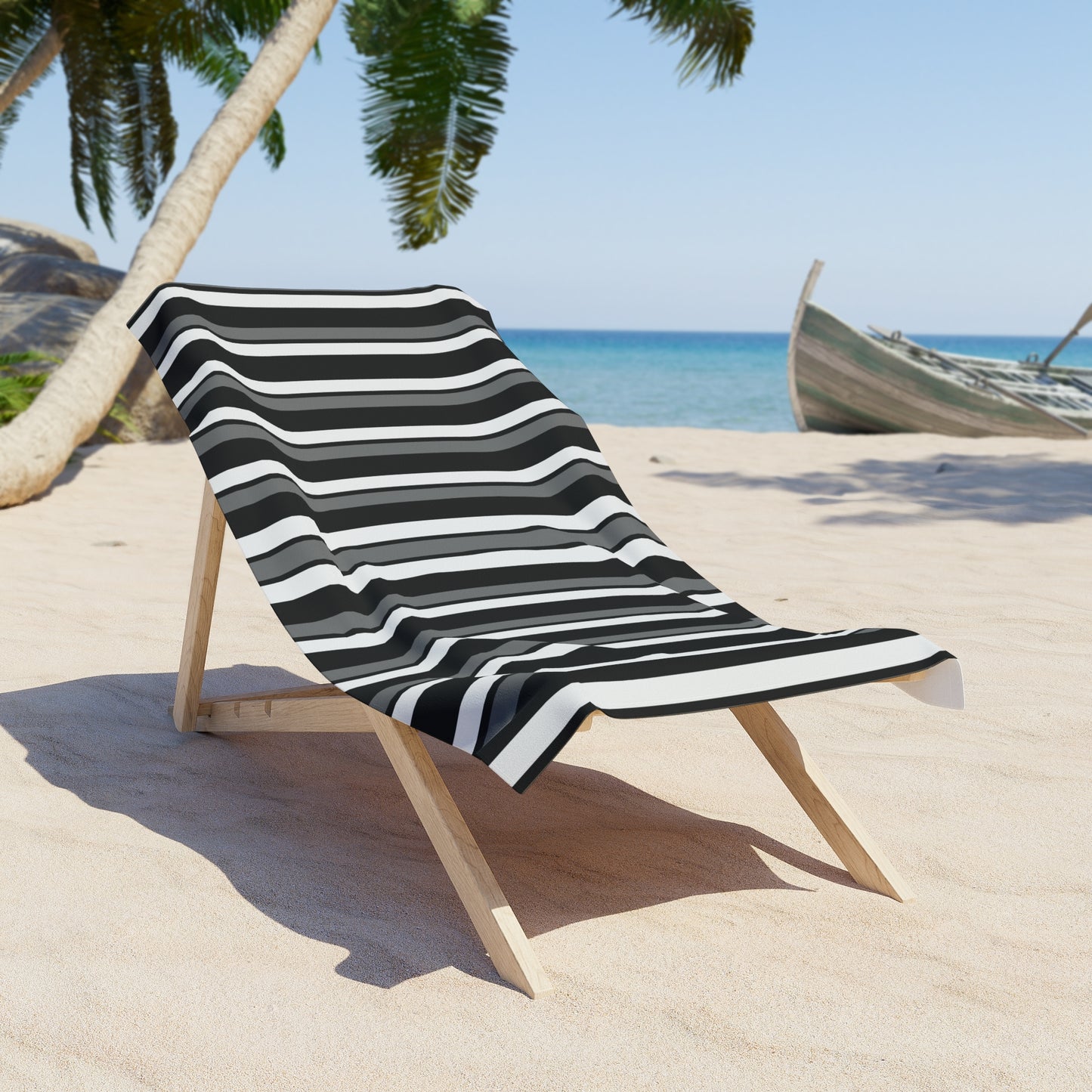 Funky 70's Retro Striped Beach Towel in Monochrome Black/White/Grey