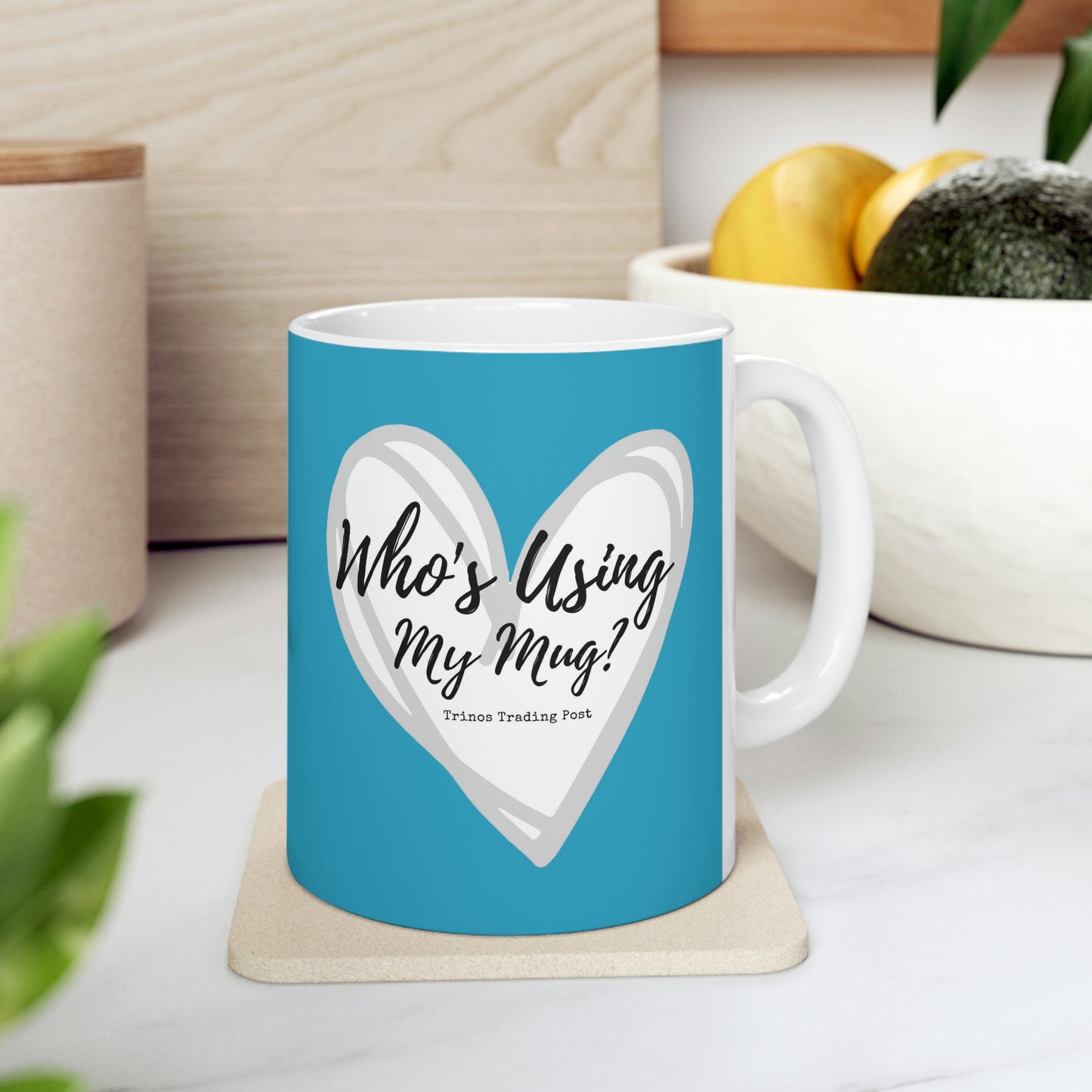 Who's Using My Mug? Brand Graphic 11oz Ceramic Mug in Turquoise