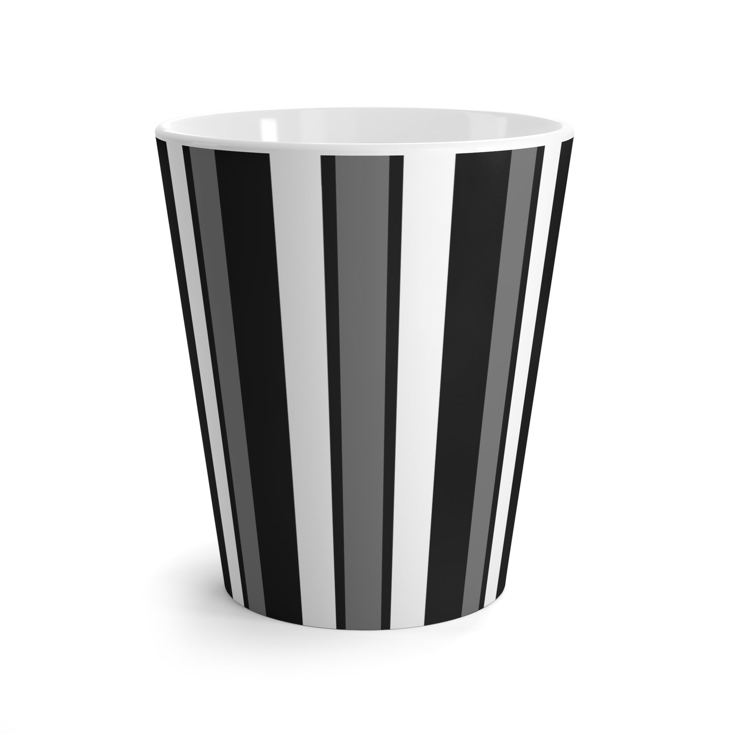 Funky Retro 70's Striped Ceramic Latte Mug: Monochrome Black/White/Grey