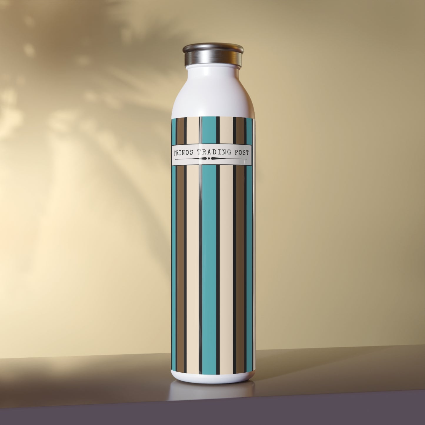 Funky 70's Style Retro Striped 20oz Slim Water Bottle in Light BLue/Cream/Coffee