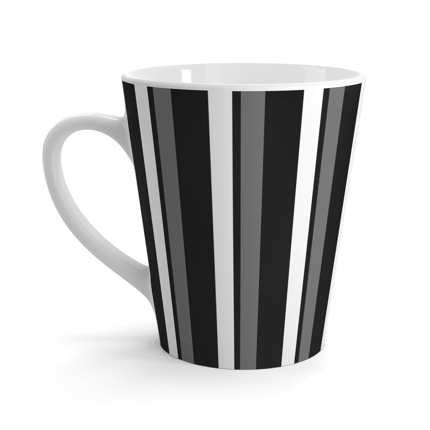 Funky Retro 70's Striped Ceramic Latte Mug: Monochrome Black/White/Grey