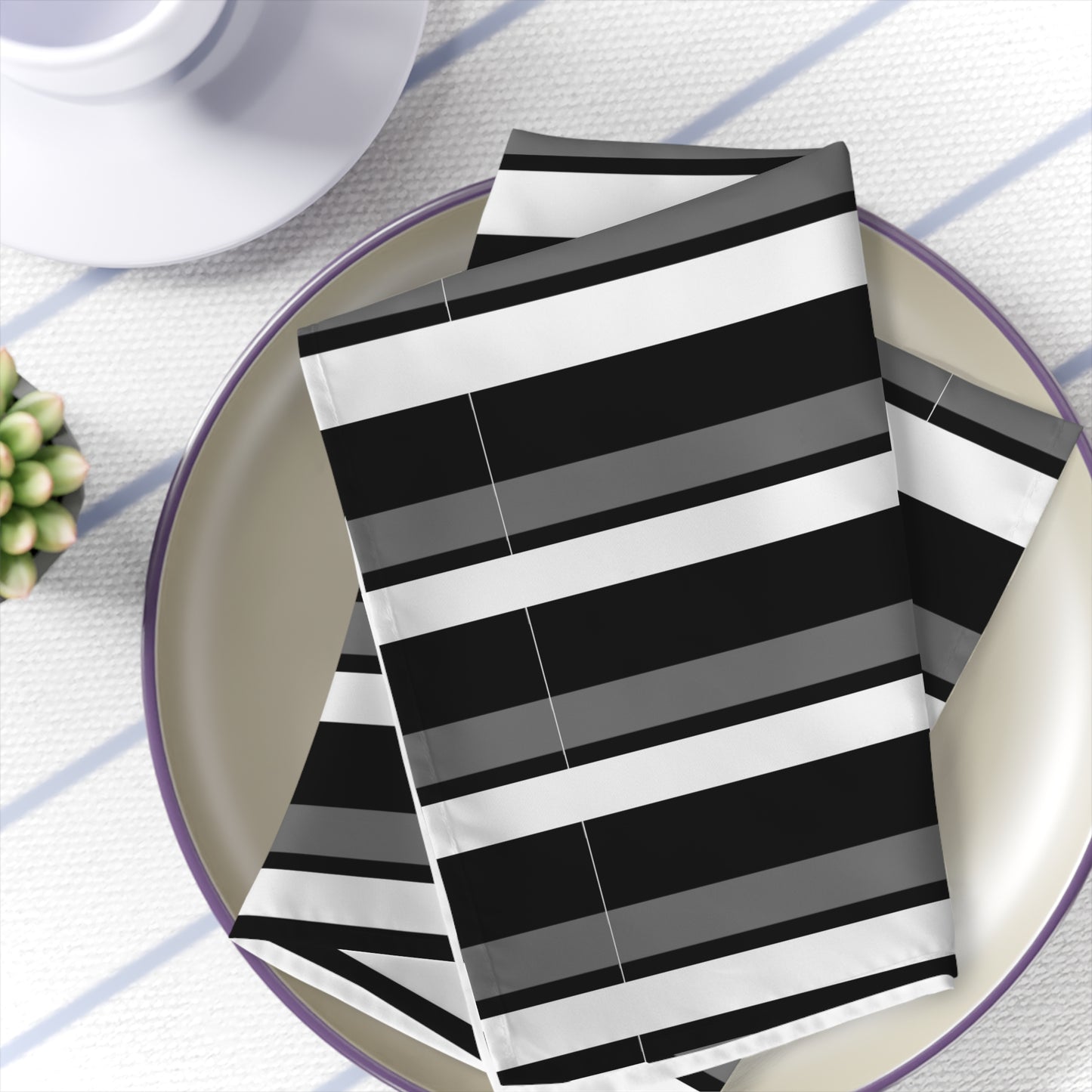 Funky 70's Style Striped Napkin: Monochrome Black/White/Grey