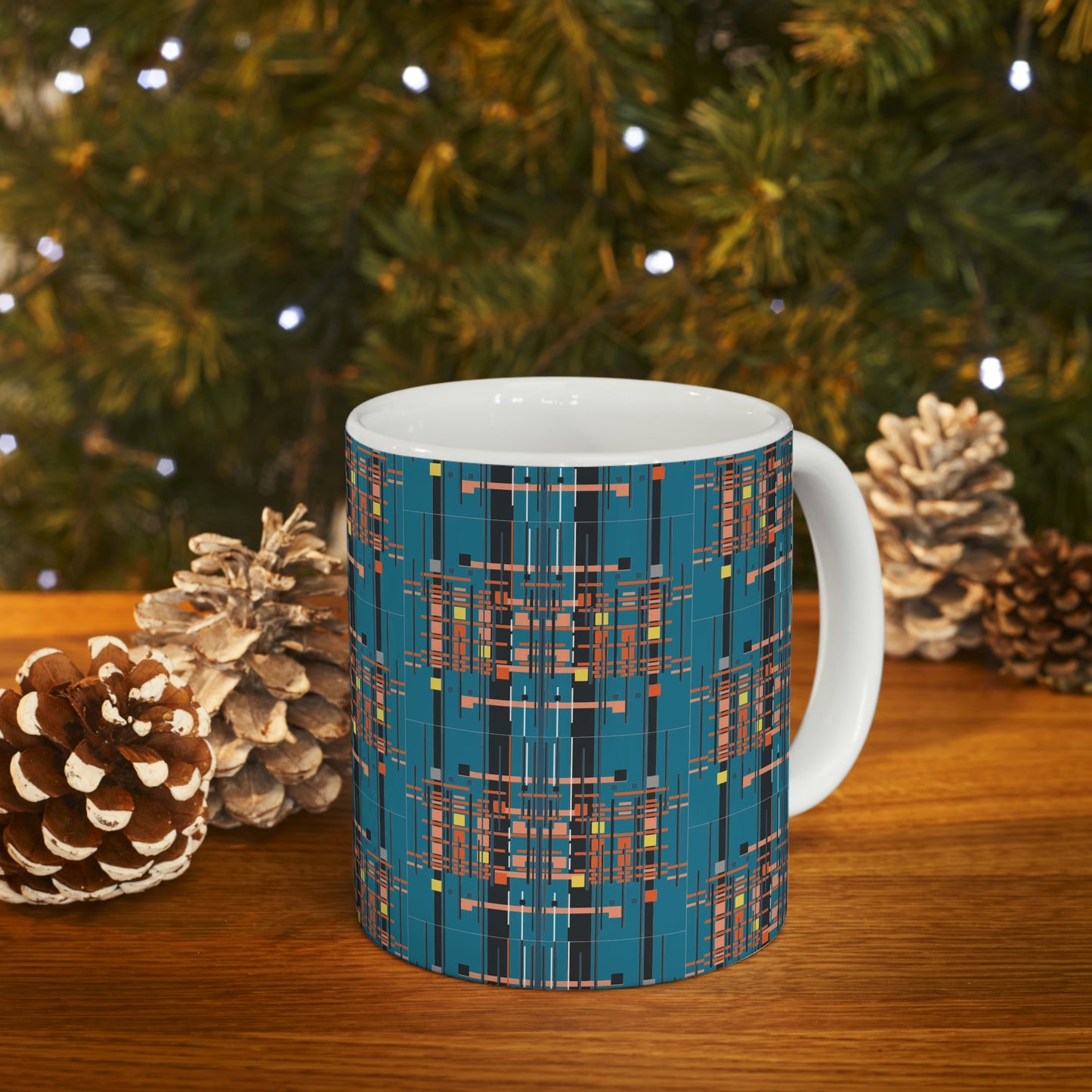 Bamboo Inspired Graphic Ceramic Mug in Medium Electric Blue