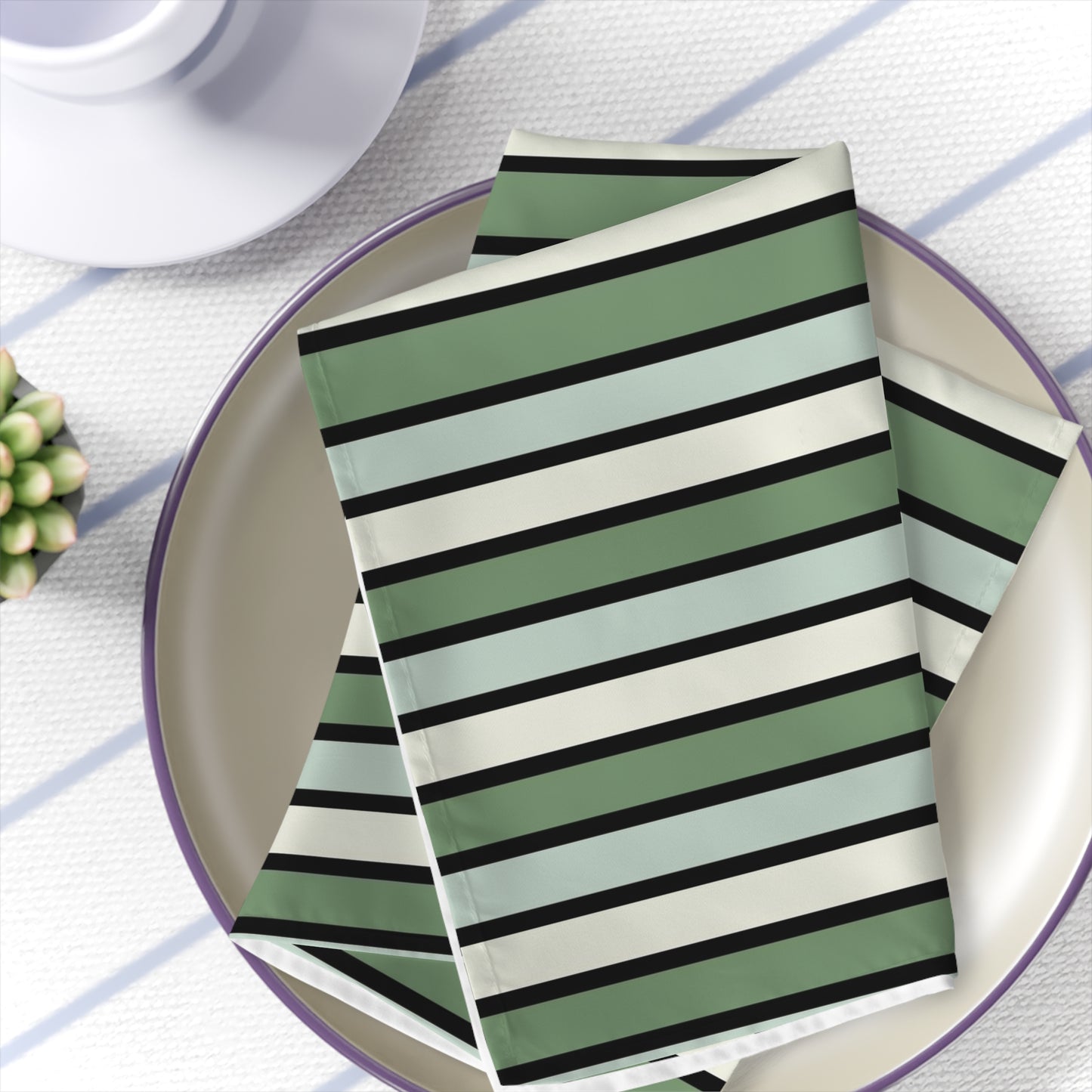 Funky 70's Style Striped Napkin: Shades of Seafoam Green