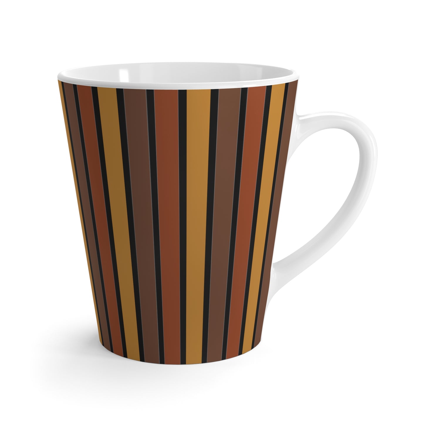 Funky Retro 70's Striped Ceramic Latte Mug: Shades of Mahogany