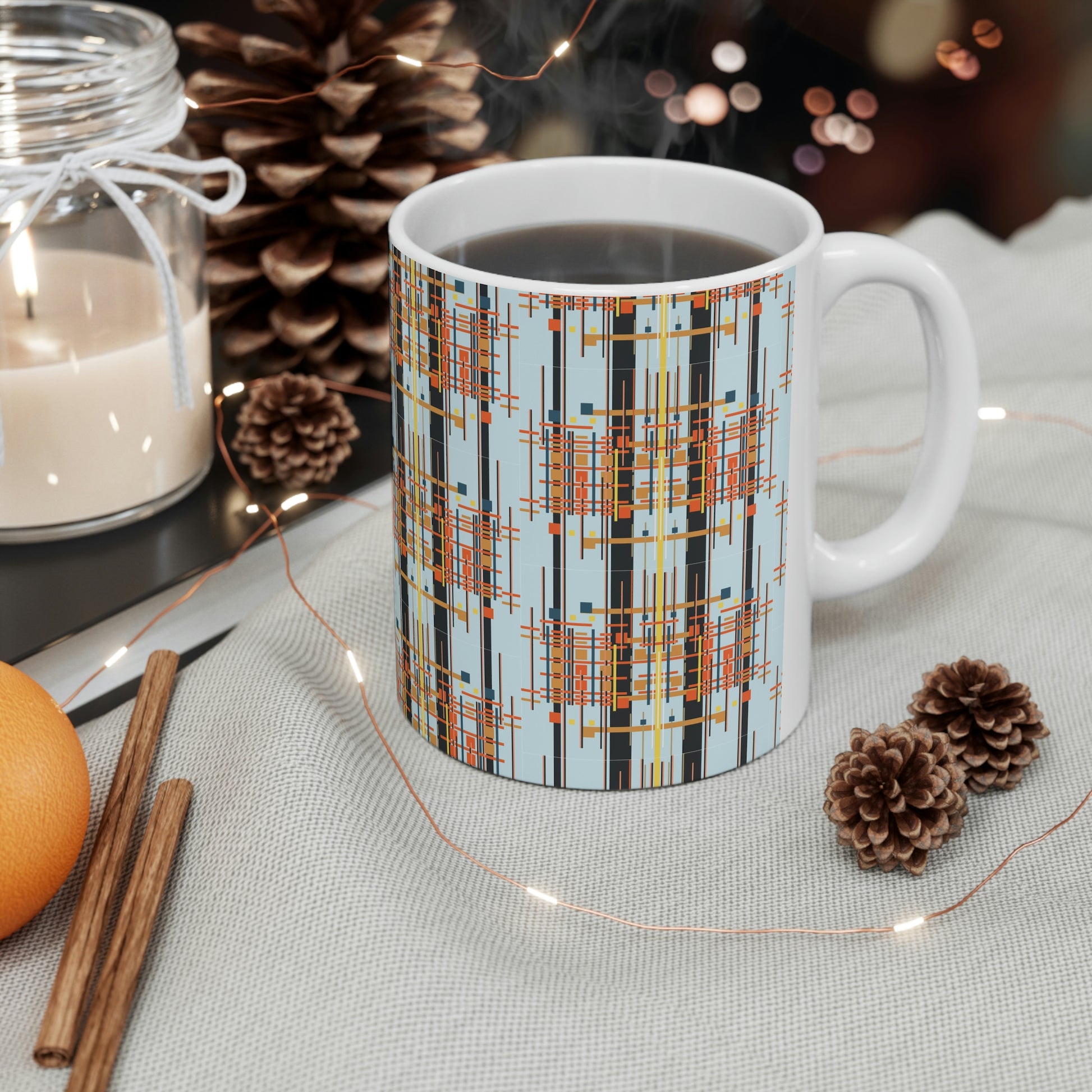 Bamboo Inspired Graphic Ceramic Mug in Light Blue