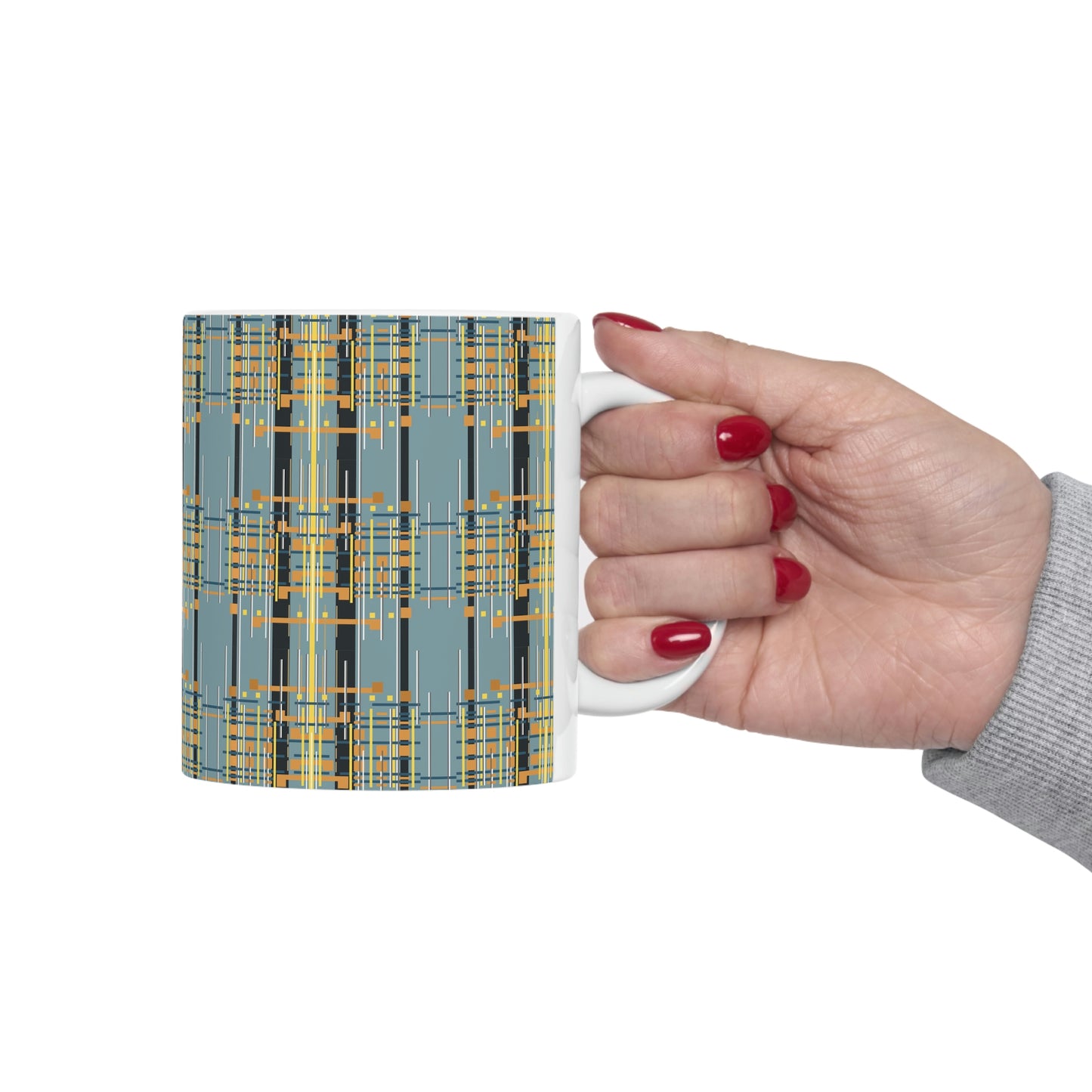 Bamboo Inspired Graphic Ceramic Mug in Light Grey