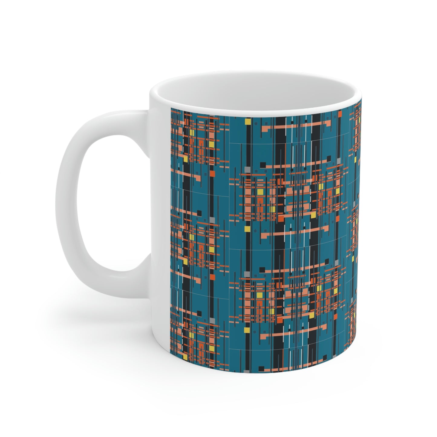 Bamboo Inspired Graphic Ceramic Mug in Medium Electric Blue