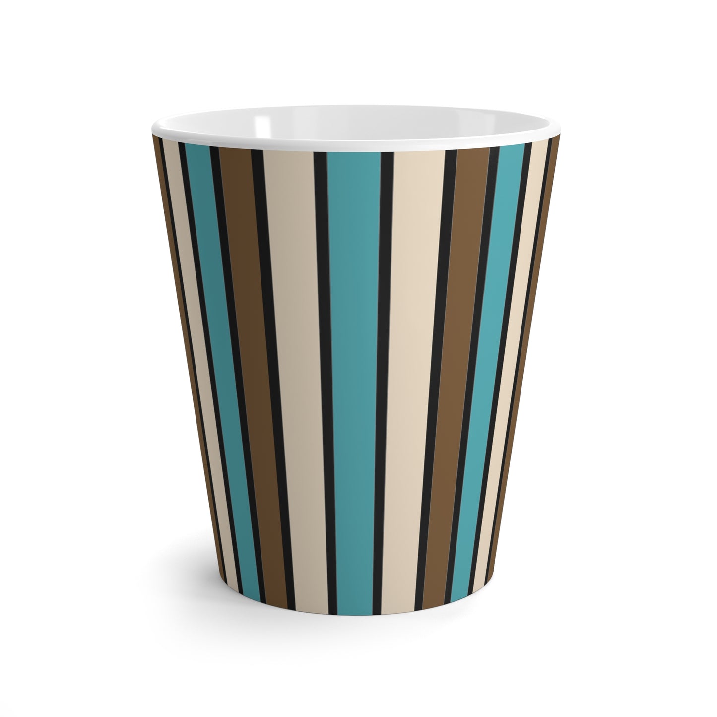 Funky Retro 70's Striped Ceramic Latte Mug: Light Blue/Cream/Coffee Brown