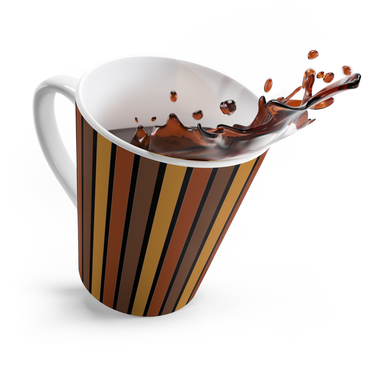 Funky Retro 70's Striped Ceramic Latte Mug: Shades of Mahogany