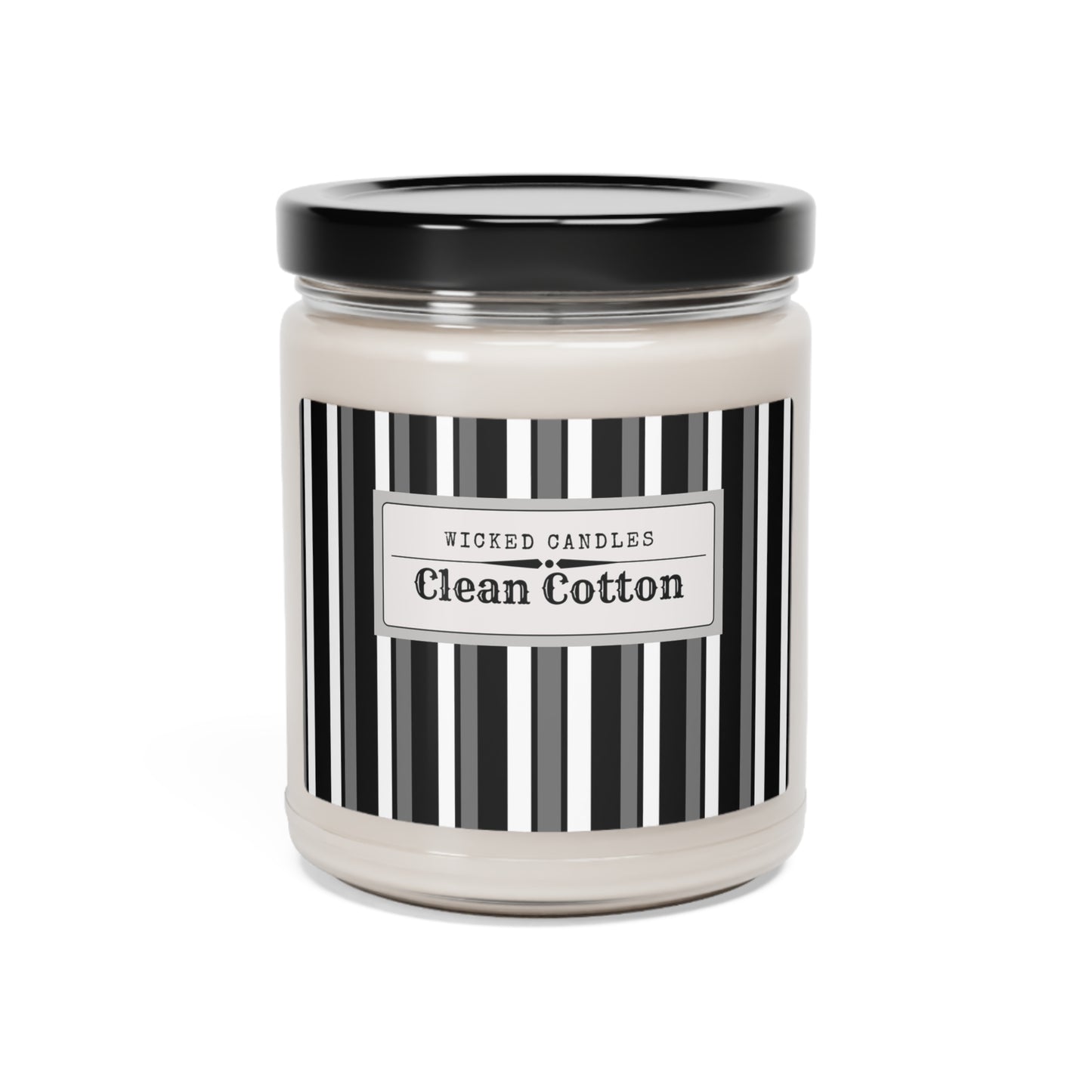 Funky 70's Style Retro Striped Scented Soy Candle, 9oz in Monochrome Black/White/Grey