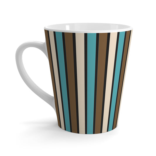 Funky Retro 70's Striped Ceramic Latte Mug: Light Blue/Cream/Coffee Brown