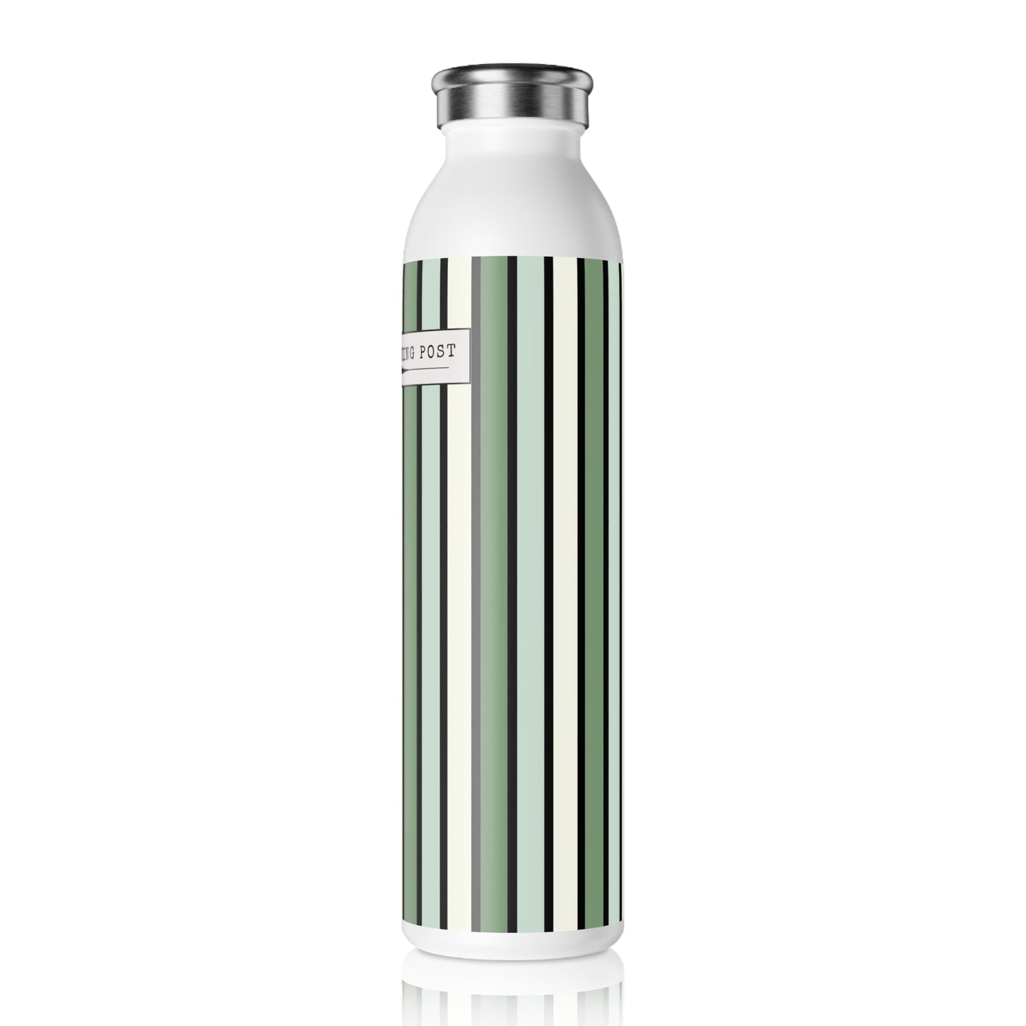 Funky 70's Style Retro Stiped 20oz Slim Water Bottle in shades of Seafoam Green