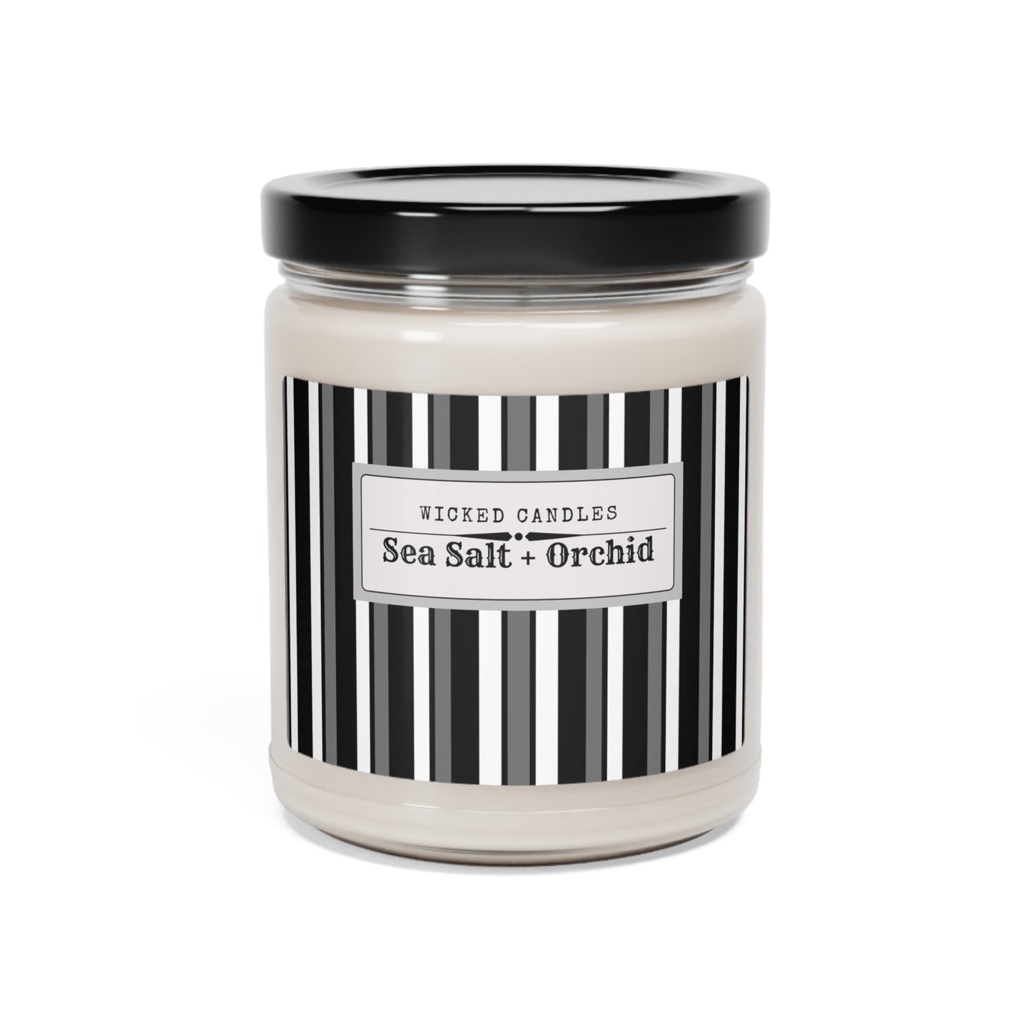 Funky 70's Style Retro Striped Scented Soy Candle, 9oz in Monochrome Black/White/Grey