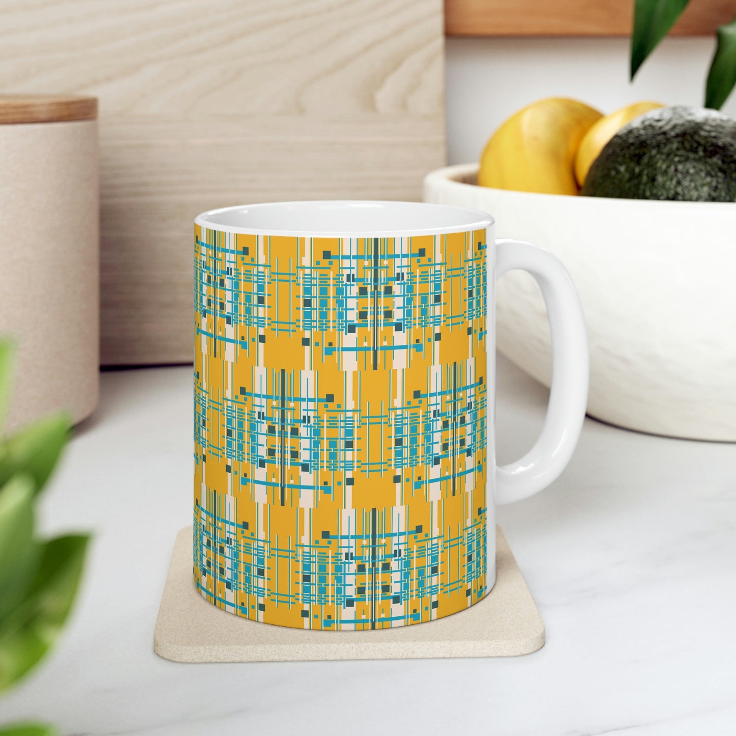 Bamboo Inspired Graphic Ceramic Mug in Yellow Grass