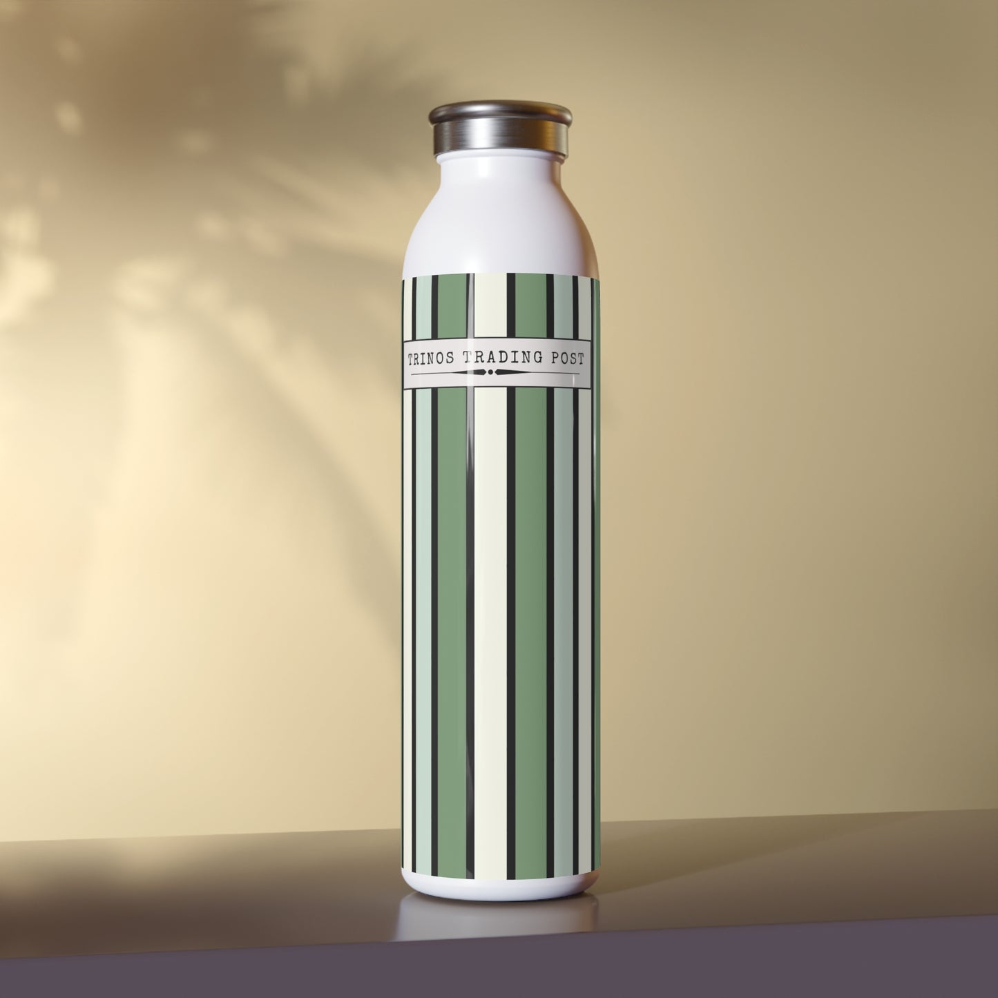 Funky 70's Style Retro Stiped 20oz Slim Water Bottle in shades of Seafoam Green