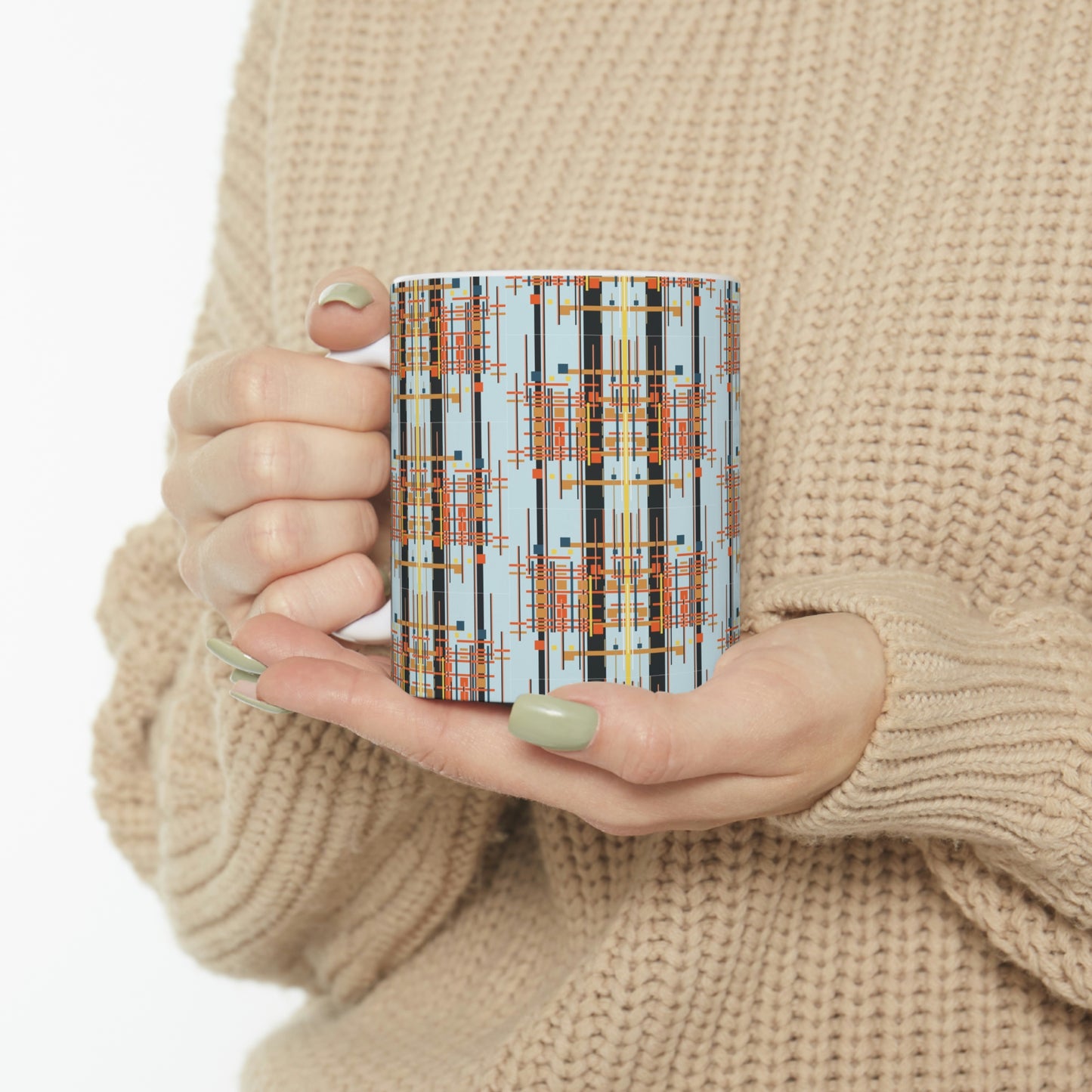 Bamboo Inspired Graphic Ceramic Mug in Light Blue