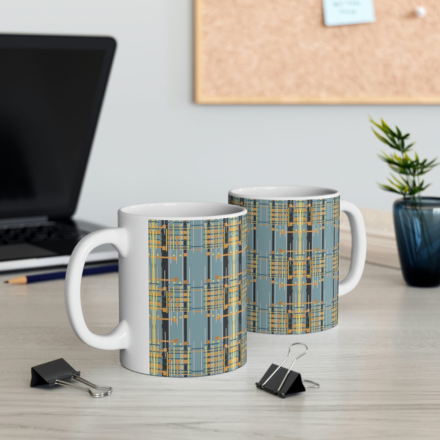 Bamboo Inspired Graphic Ceramic Mug in Light Grey