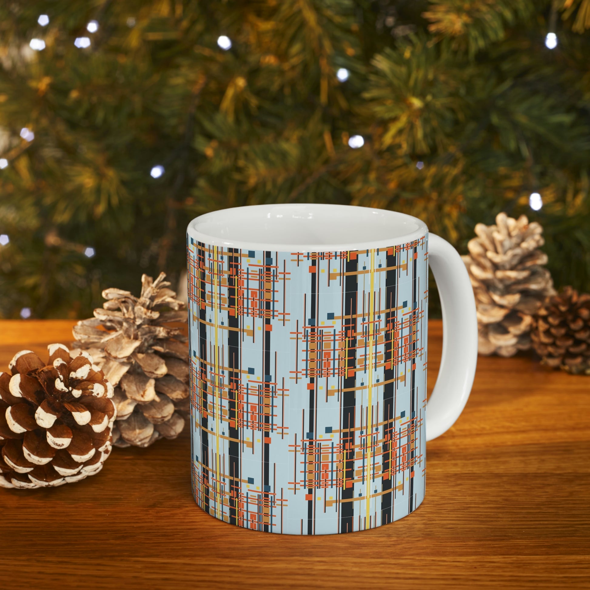 Bamboo Inspired Graphic Ceramic Mug in Light Blue