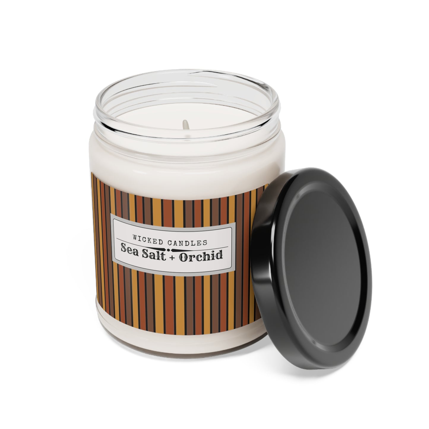 Funky 70's Style Retro Striped Scented Soy Candle, 9oz in Shades of Mahogany