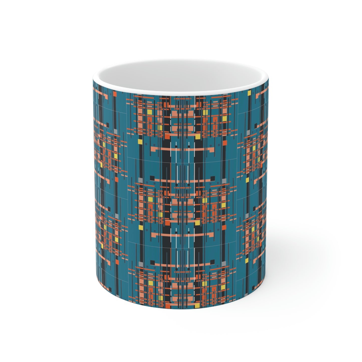 Bamboo Inspired Graphic Ceramic Mug in Medium Electric Blue