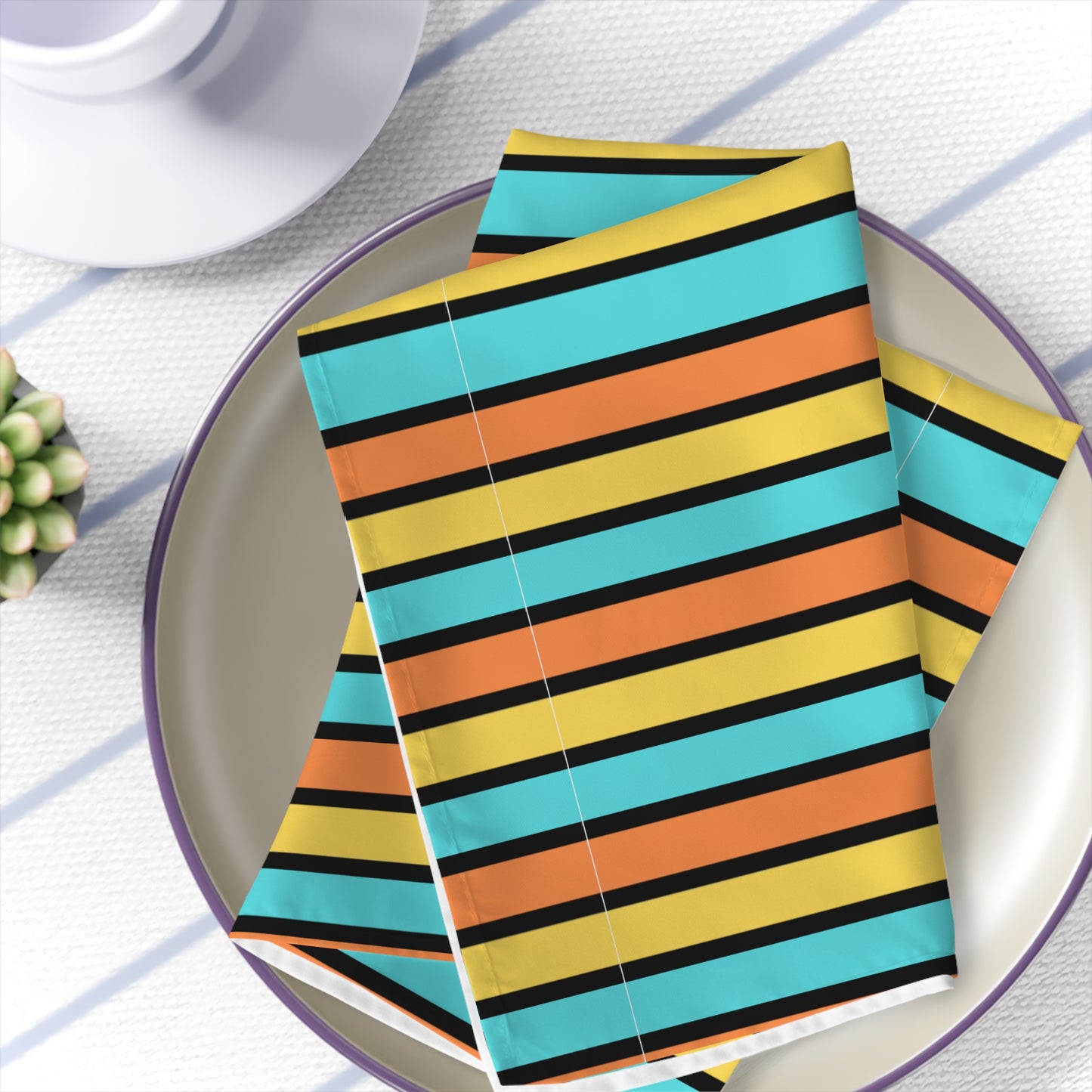 Funky 70's Style Striped Napkin: Goldenrod/Teal/Orange