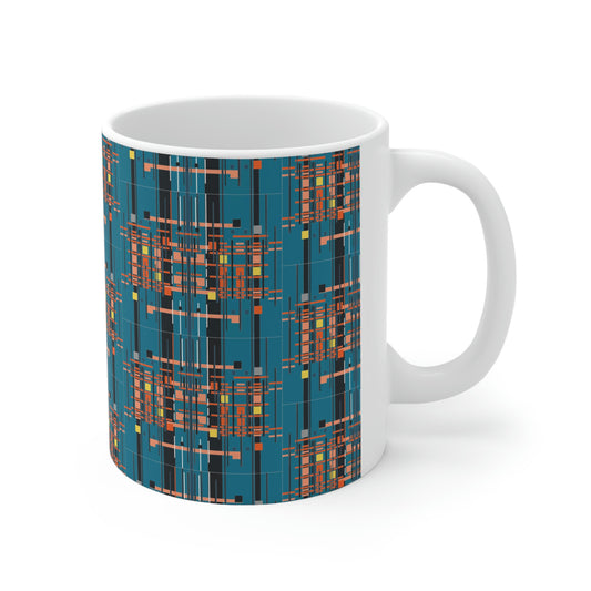 Bamboo Inspired Graphic Ceramic Mug in Medium Electric Blue