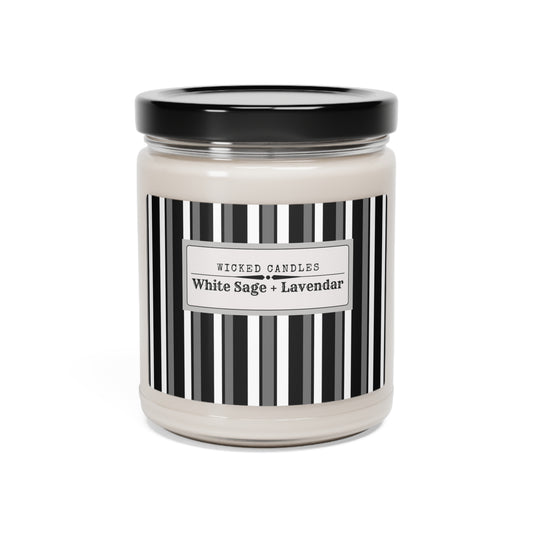 Funky 70's Style Retro Striped Scented Soy Candle, 9oz in Monochrome Black/White/Grey