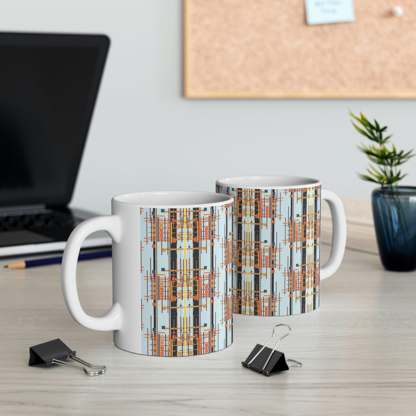 Bamboo Inspired Graphic Ceramic Mug in Light Blue