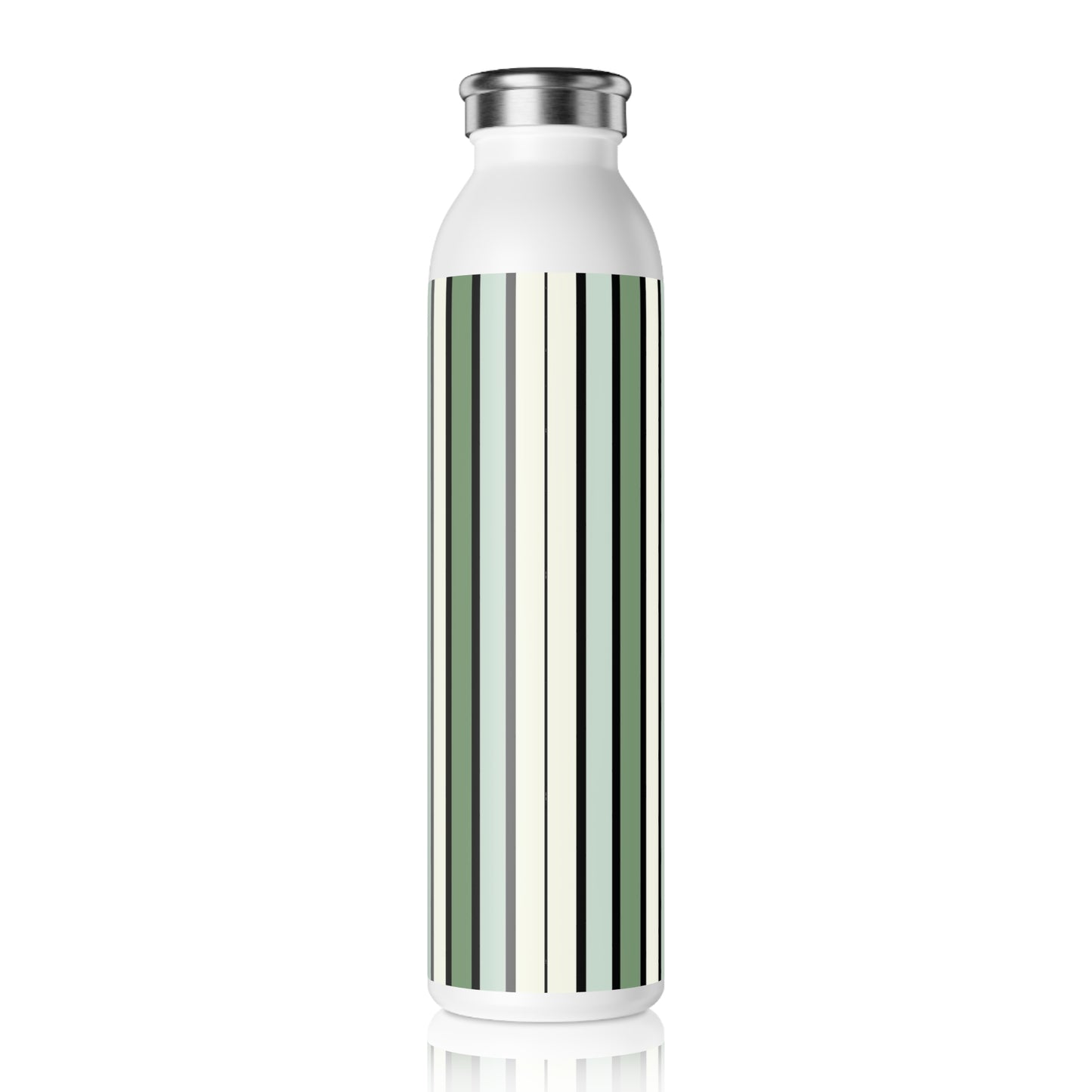 Funky 70's Style Retro Stiped 20oz Slim Water Bottle in shades of Seafoam Green