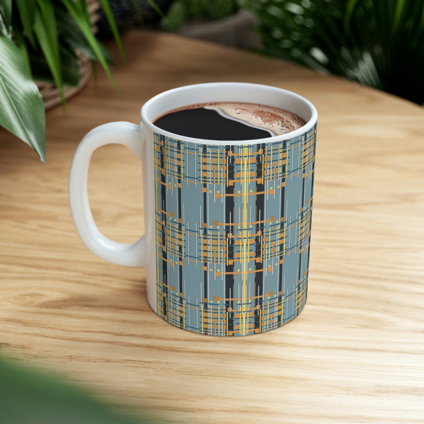 Bamboo Inspired Graphic Ceramic Mug in Light Grey