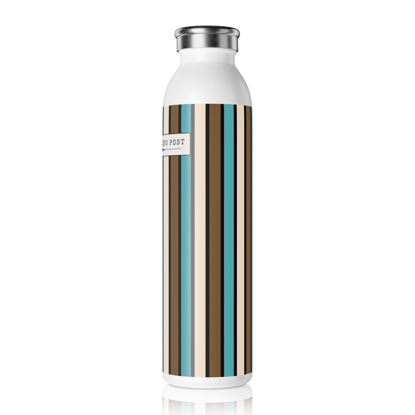 Funky 70's Style Retro Striped 20oz Slim Water Bottle in Light BLue/Cream/Coffee