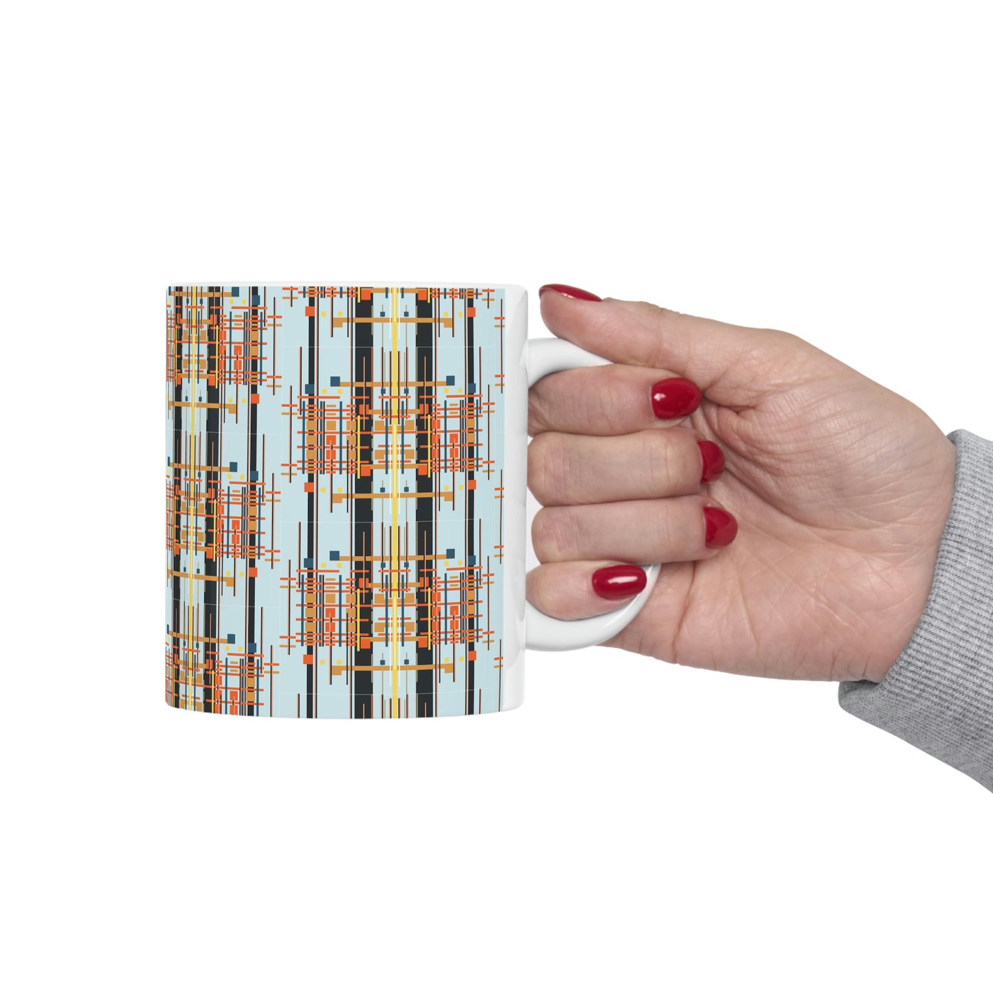 Bamboo Inspired Graphic Ceramic Mug in Light Blue