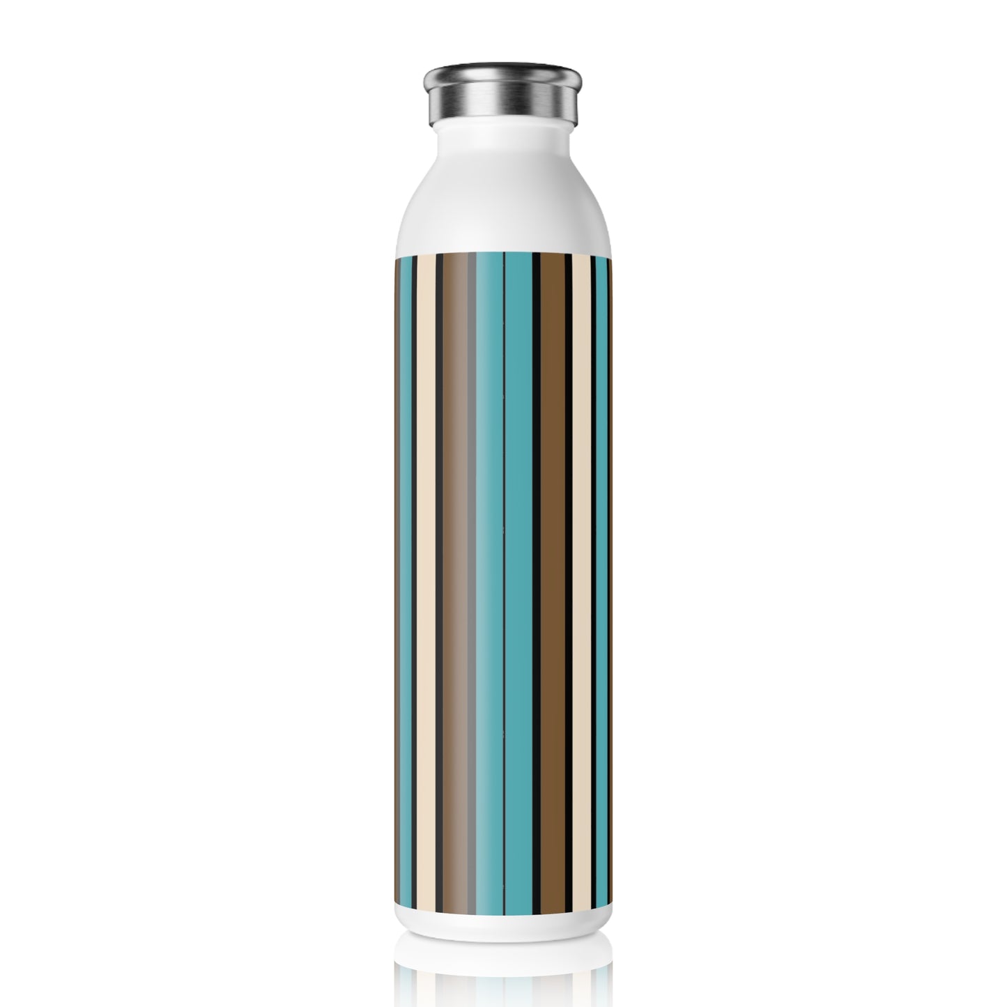 Funky 70's Style Retro Striped 20oz Slim Water Bottle in Light BLue/Cream/Coffee