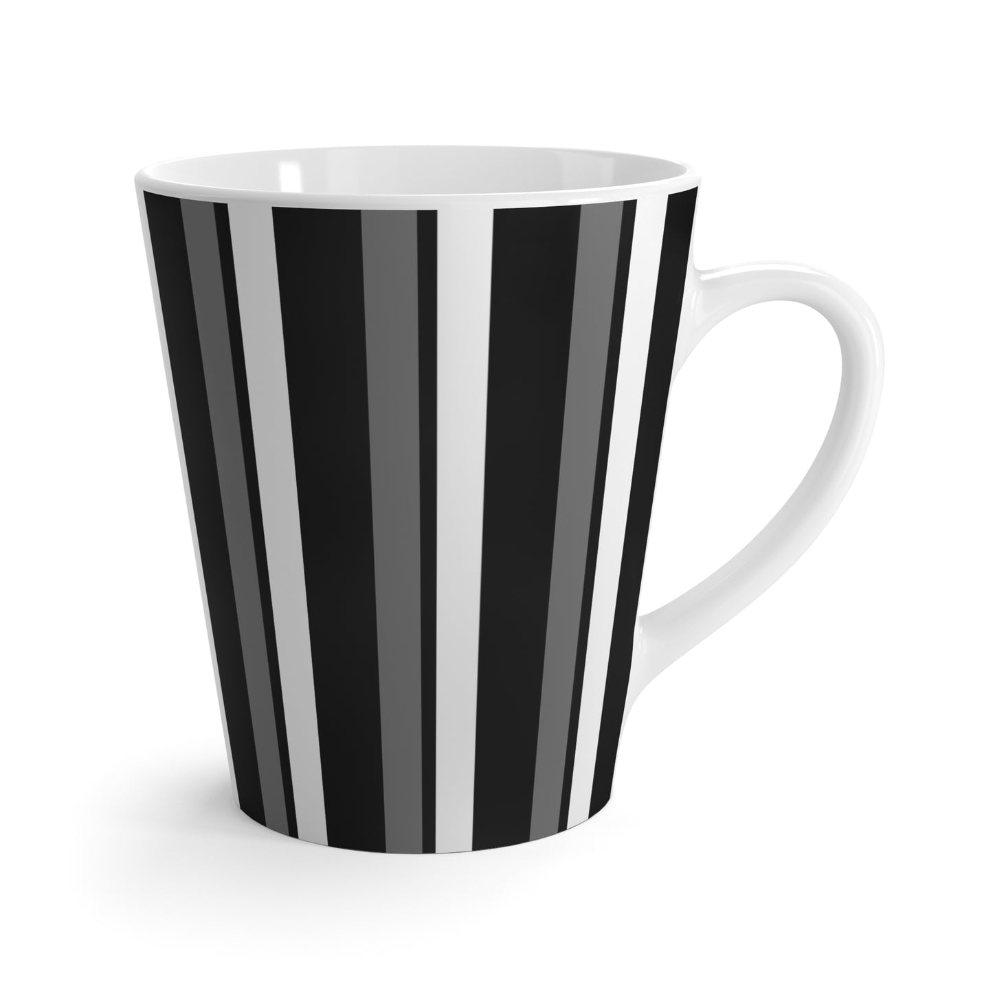 Funky Retro 70's Striped Ceramic Latte Mug: Monochrome Black/White/Grey