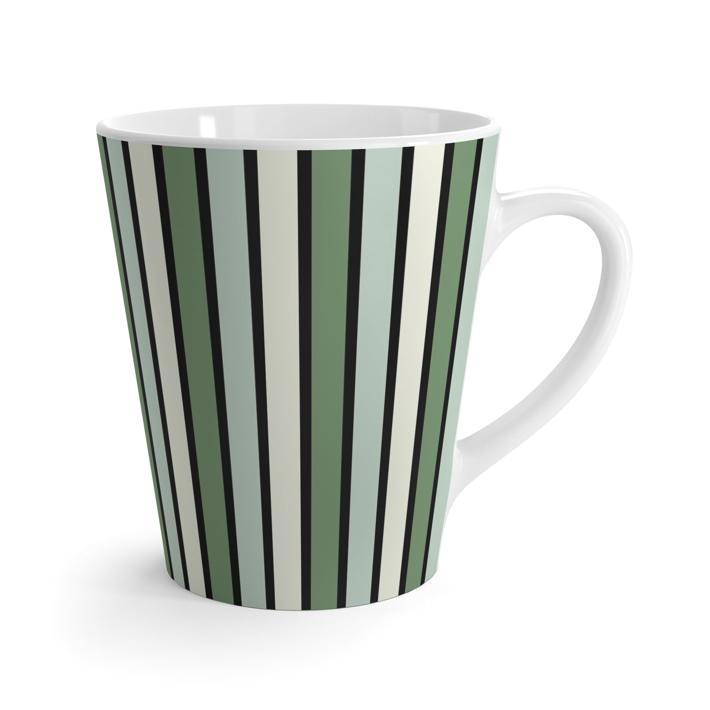 Funky Retro 70's Striped Ceramic Latte Mug: Shades of Seafoam Green