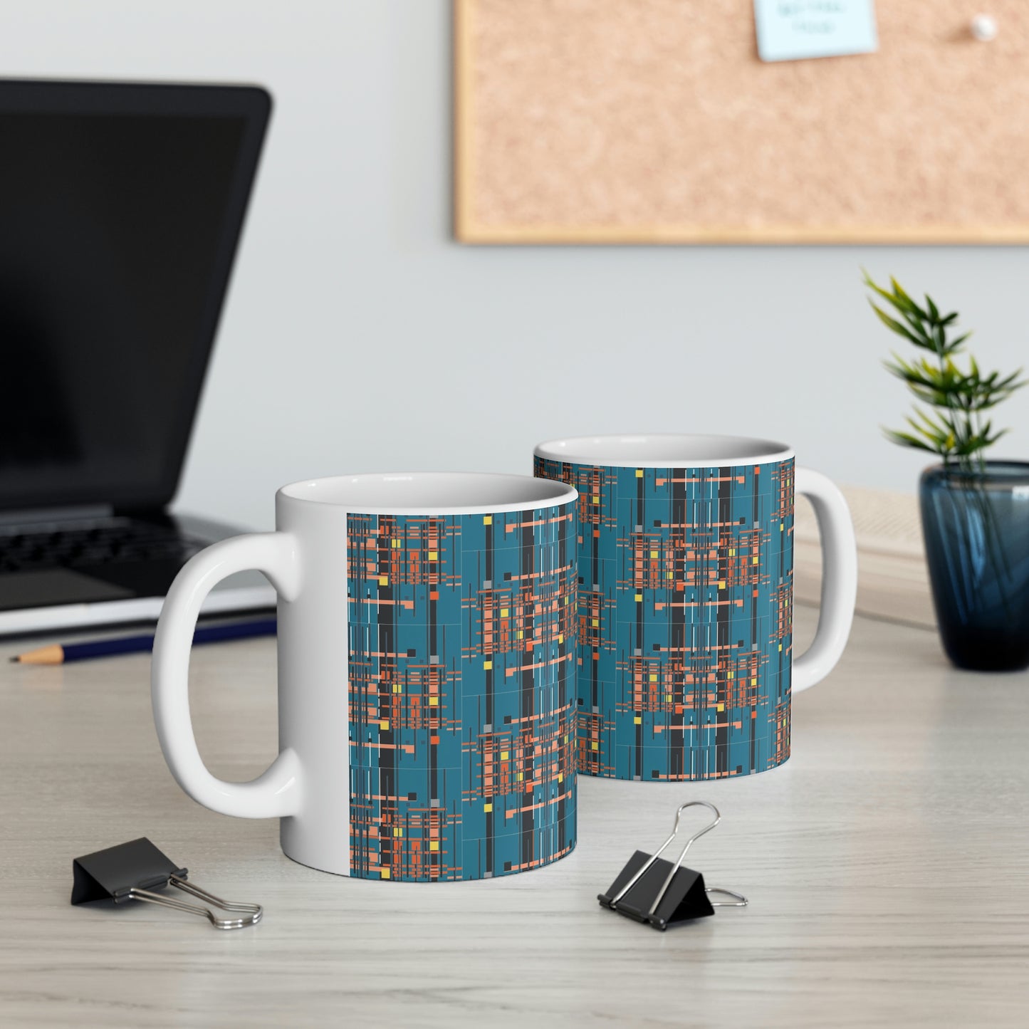 Bamboo Inspired Graphic Ceramic Mug in Medium Electric Blue