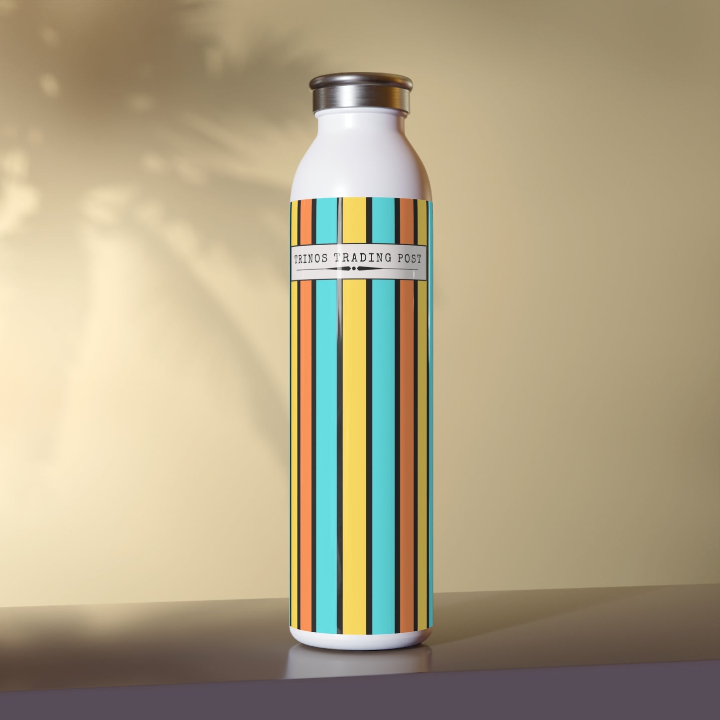 FUnky 70's Style Retro Striped 20oz Slim Water Bottle in Goldenrod/Teal/Orange