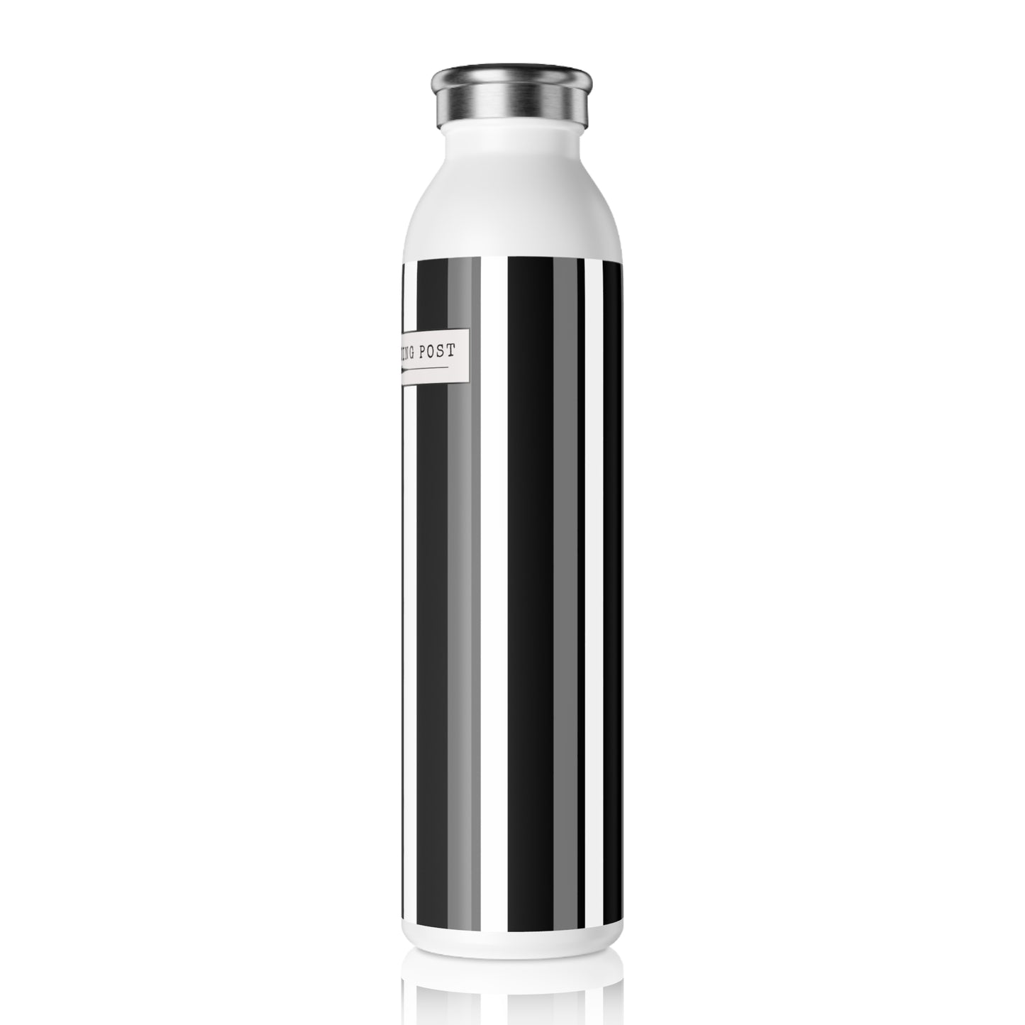 Funky 70's Style Retro Striped 20oz Slim Water Bottle in Monochrome Black/White/Grey