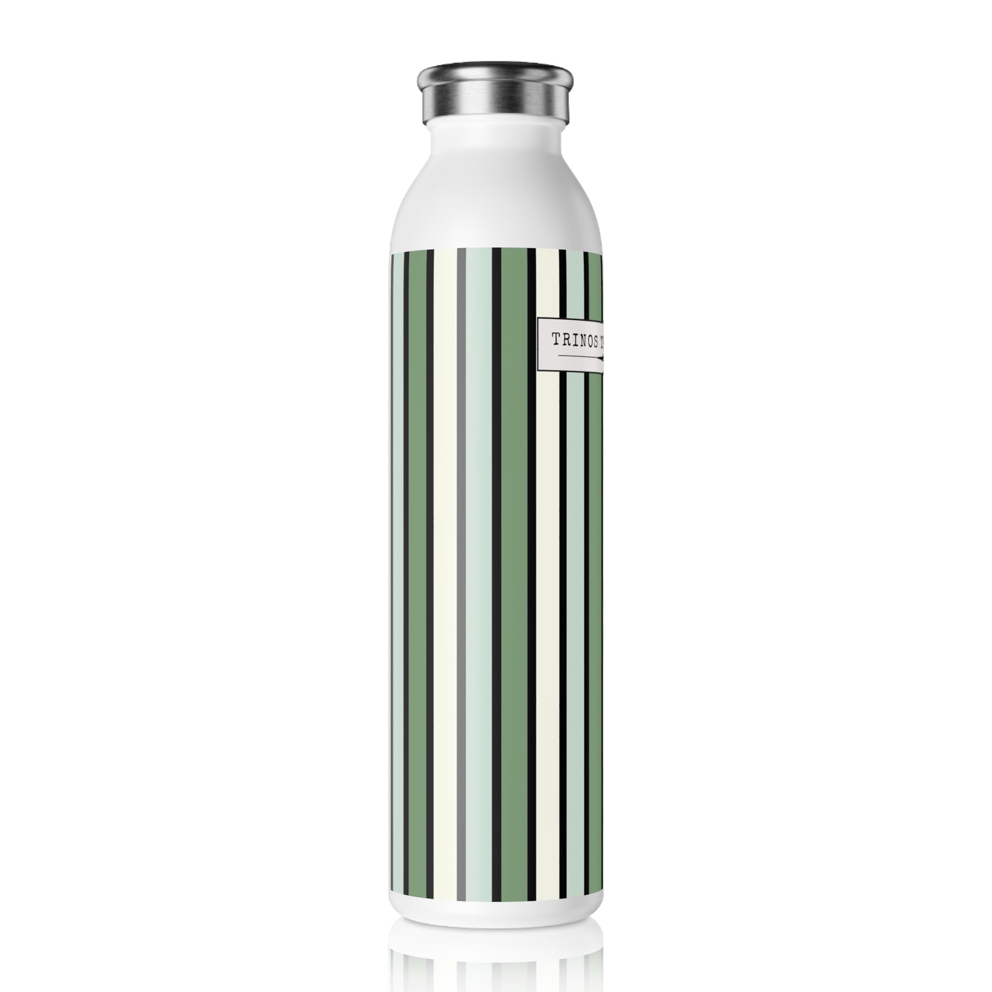 Funky 70's Style Retro Stiped 20oz Slim Water Bottle in shades of Seafoam Green